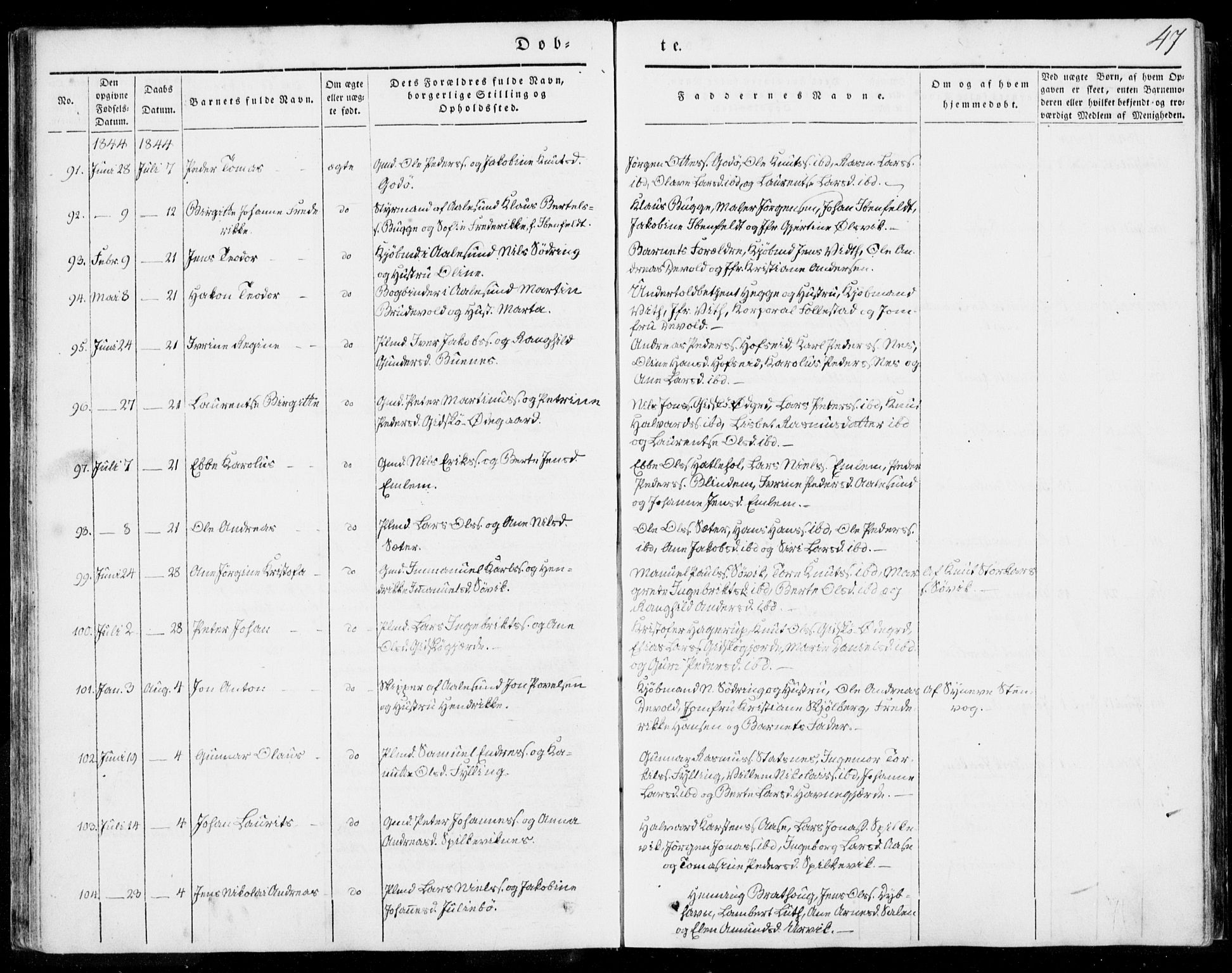 Ministerialprotokoller, klokkerbøker og fødselsregistre - Møre og Romsdal, AV/SAT-A-1454/528/L0396: Parish register (official) no. 528A07, 1839-1847, p. 47