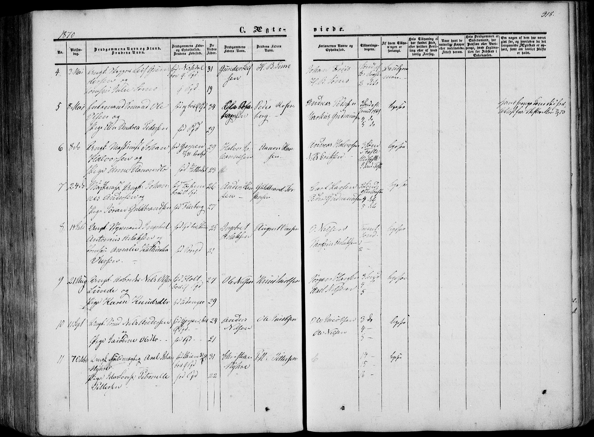 Porsgrunn kirkebøker , AV/SAKO-A-104/F/Fa/L0007: Parish register (official) no. 7, 1858-1877, p. 318