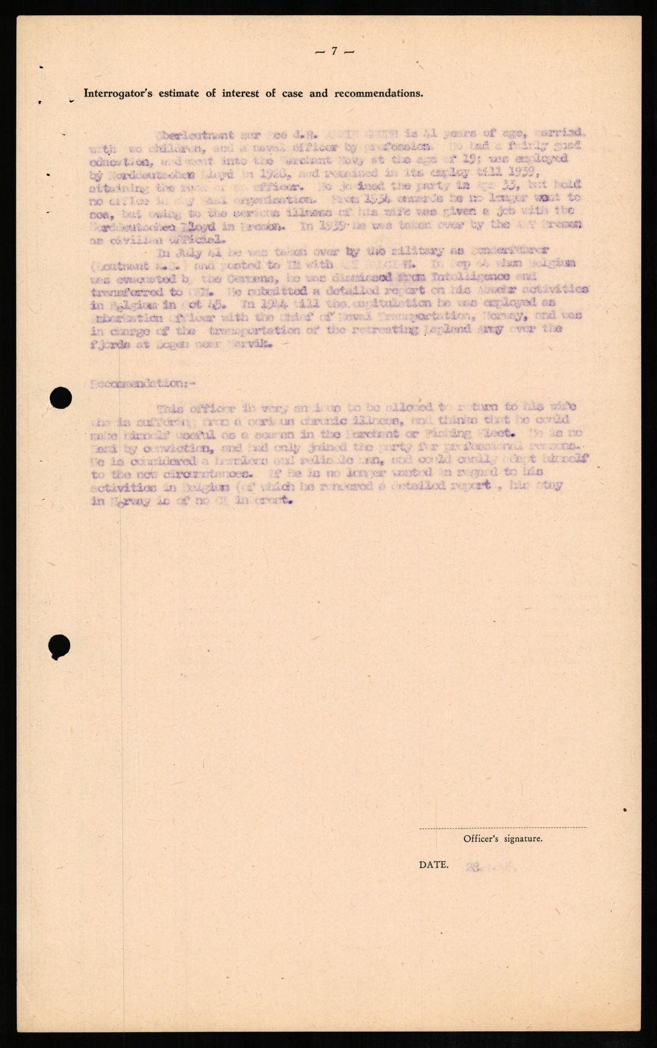 Forsvaret, Forsvarets overkommando II, RA/RAFA-3915/D/Db/L0010: CI Questionaires. Tyske okkupasjonsstyrker i Norge. Tyskere., 1945-1946, p. 409
