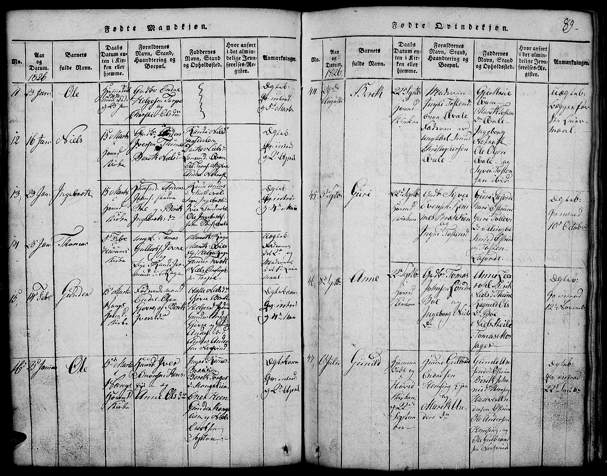Vang prestekontor, Valdres, SAH/PREST-140/H/Hb/L0002: Parish register (copy) no. 2, 1814-1889, p. 89
