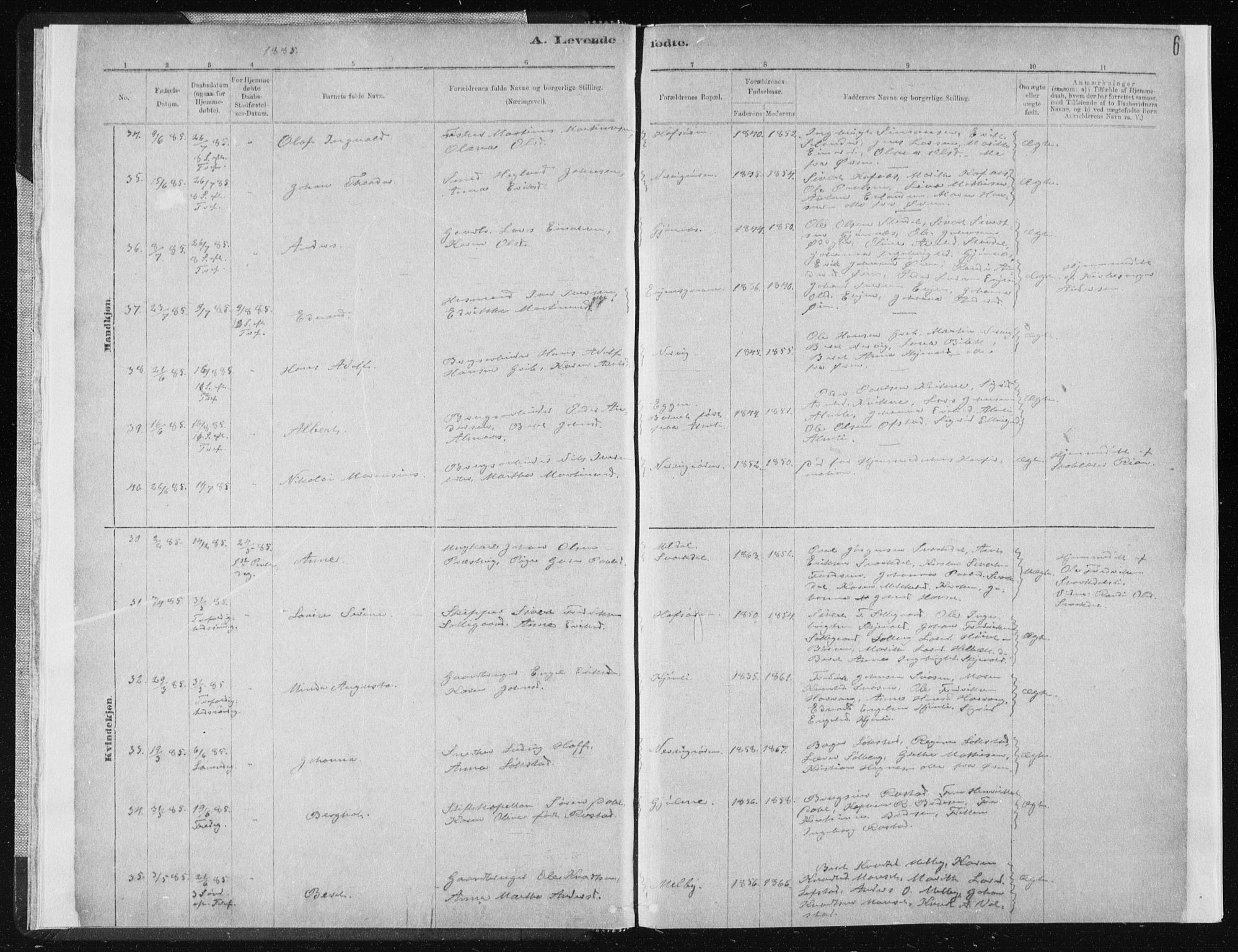 Ministerialprotokoller, klokkerbøker og fødselsregistre - Sør-Trøndelag, AV/SAT-A-1456/668/L0818: Parish register (copy) no. 668C07, 1885-1898, p. 6