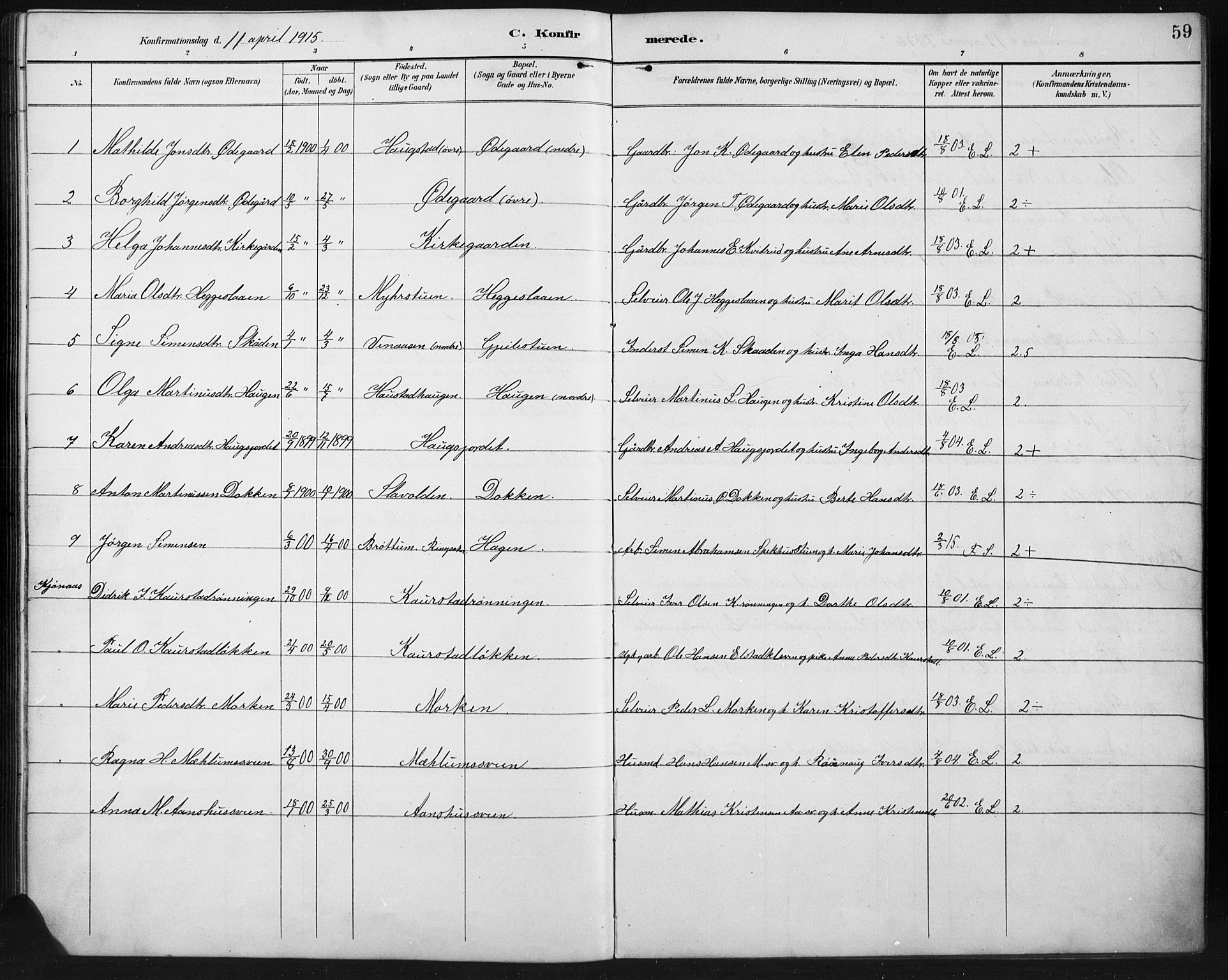 Ringebu prestekontor, SAH/PREST-082/H/Ha/Hab/L0008: Parish register (copy) no. 8, 1890-1922, p. 59