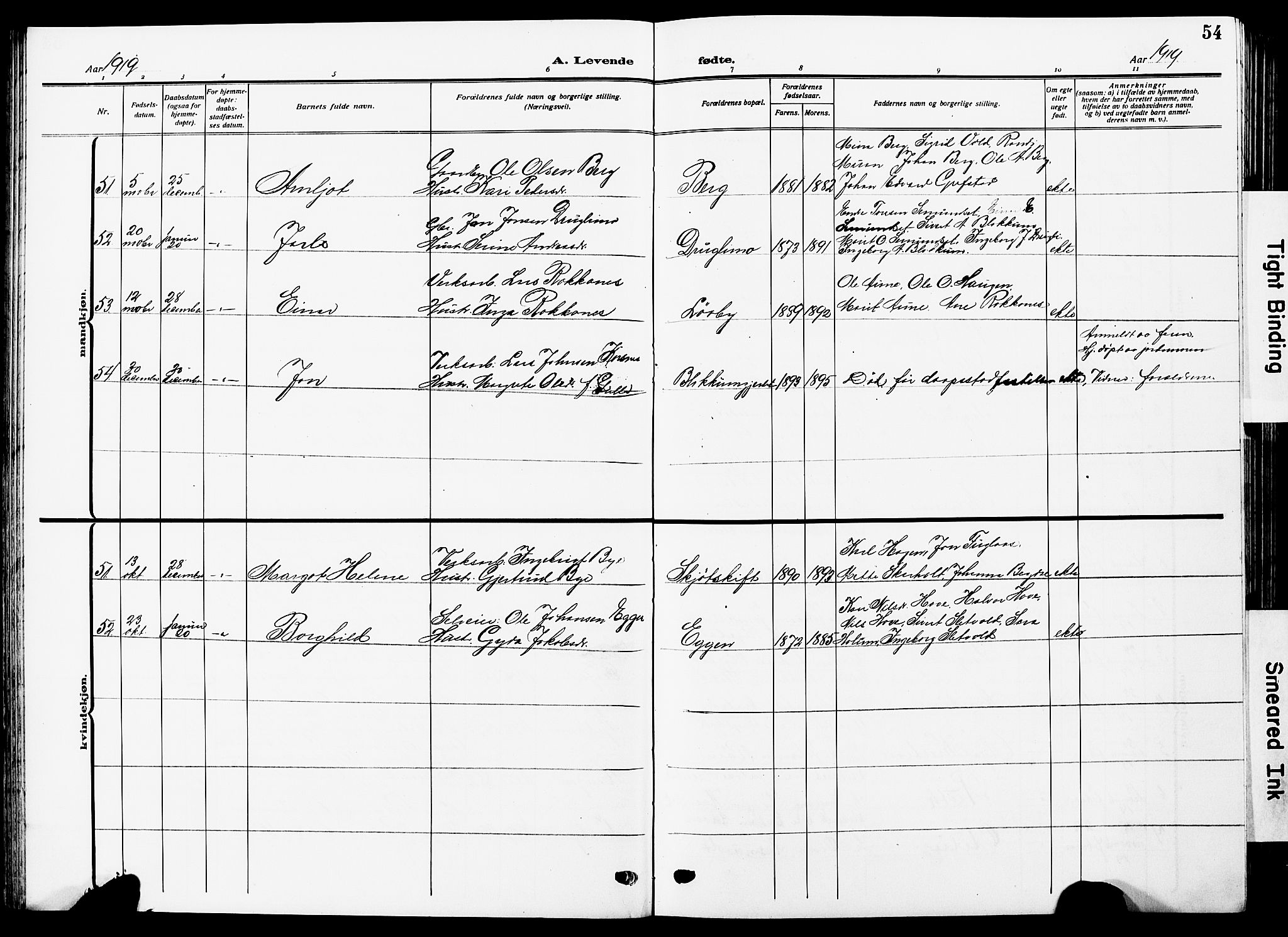 Ministerialprotokoller, klokkerbøker og fødselsregistre - Sør-Trøndelag, AV/SAT-A-1456/672/L0865: Parish register (copy) no. 672C04, 1914-1928, p. 54