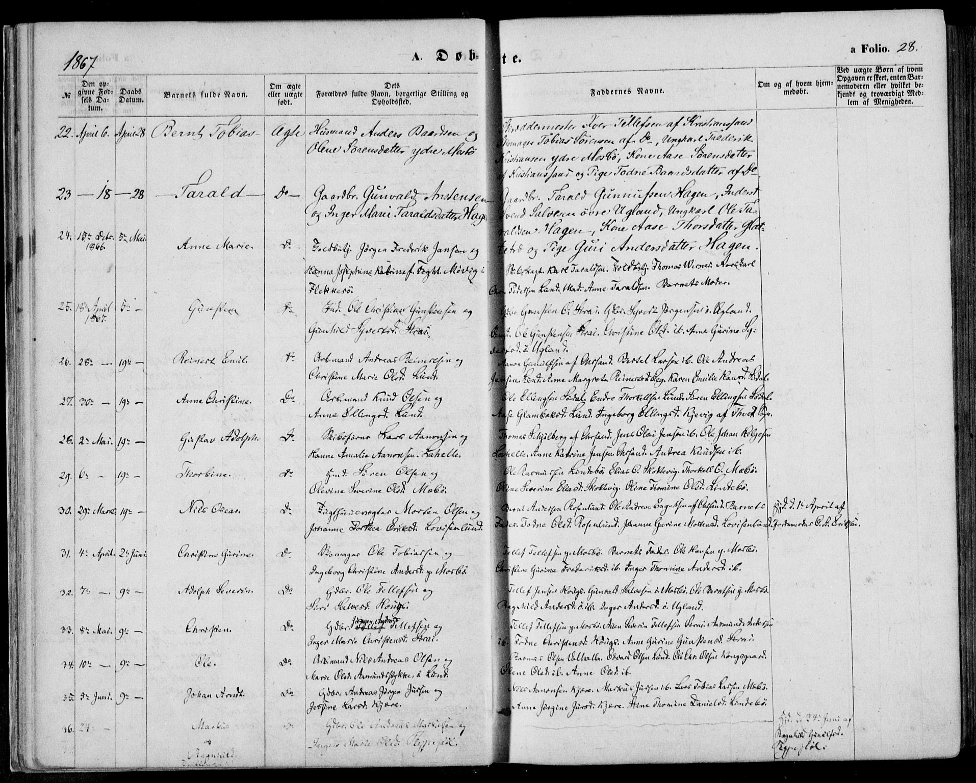 Oddernes sokneprestkontor, AV/SAK-1111-0033/F/Fa/Faa/L0008: Parish register (official) no. A 8, 1864-1880, p. 28