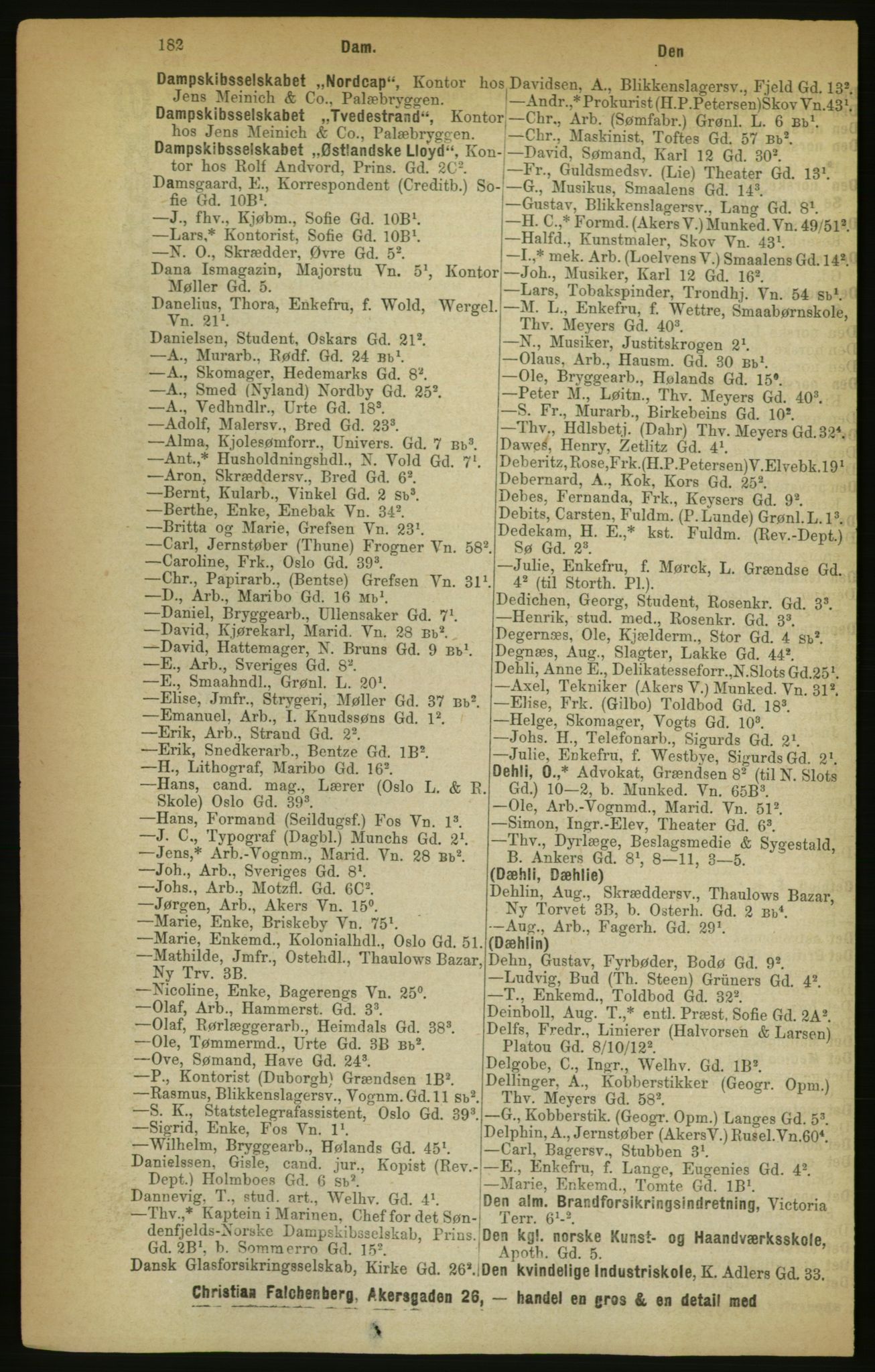 Kristiania/Oslo adressebok, PUBL/-, 1888, p. 182