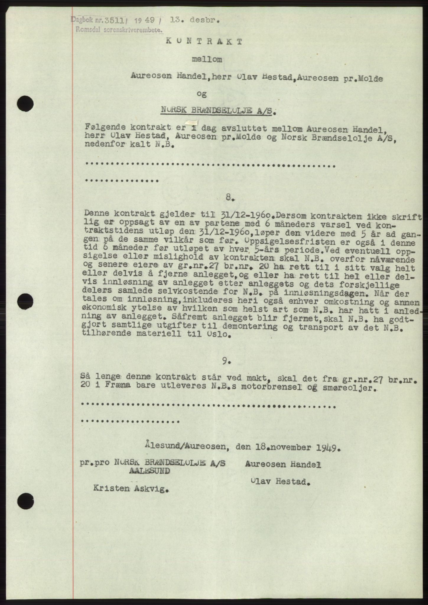 Romsdal sorenskriveri, AV/SAT-A-4149/1/2/2C: Mortgage book no. B5, 1949-1950, Diary no: : 3511/1949