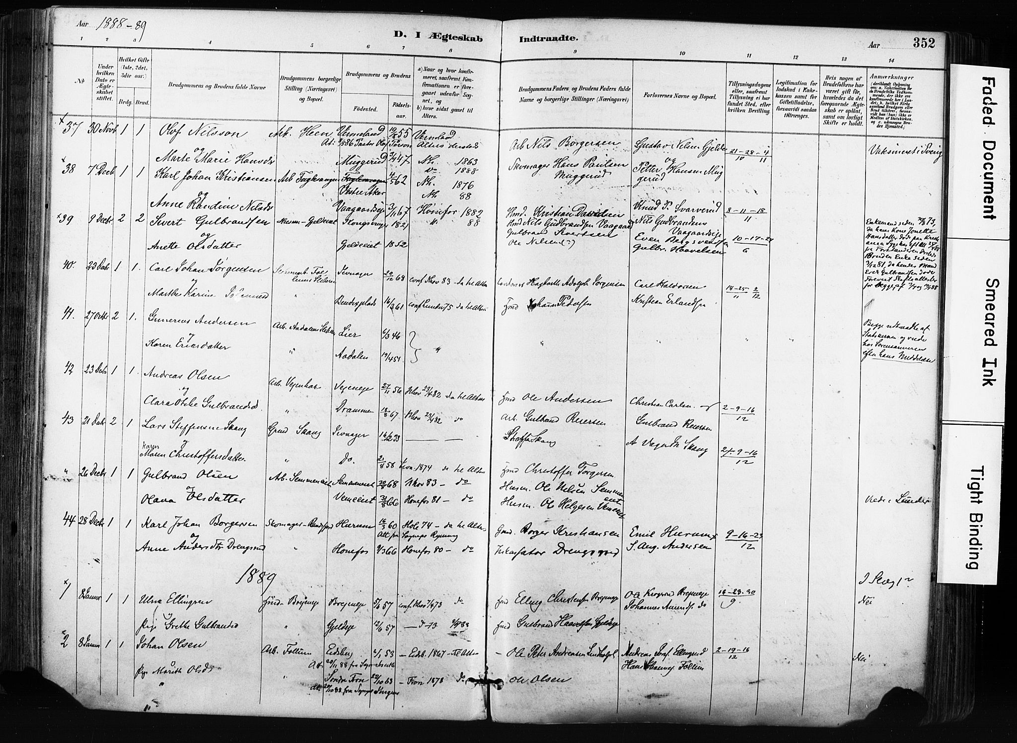 Norderhov kirkebøker, AV/SAKO-A-237/F/Fa/L0016: Parish register (official) no. 16, 1885-1902, p. 352