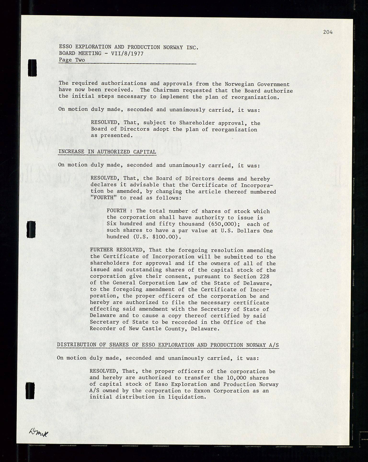 Pa 1512 - Esso Exploration and Production Norway Inc., SAST/A-101917/A/Aa/L0001/0002: Styredokumenter / Corporate records, Board meeting minutes, Agreements, Stocholder meetings, 1975-1979, p. 55