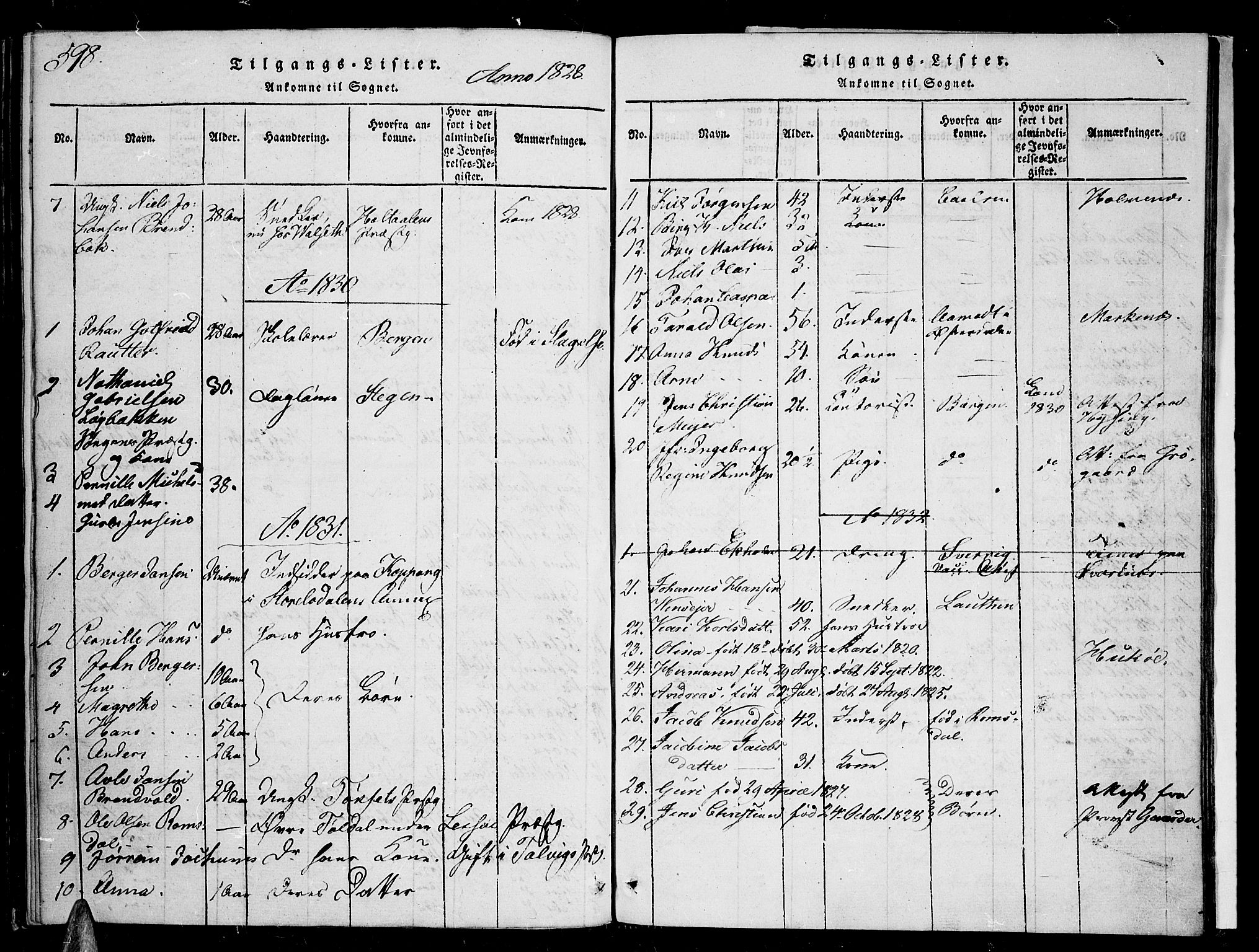 Tromsø sokneprestkontor/stiftsprosti/domprosti, AV/SATØ-S-1343/G/Ga/L0007kirke: Parish register (official) no. 7, 1821-1828, p. 598-599