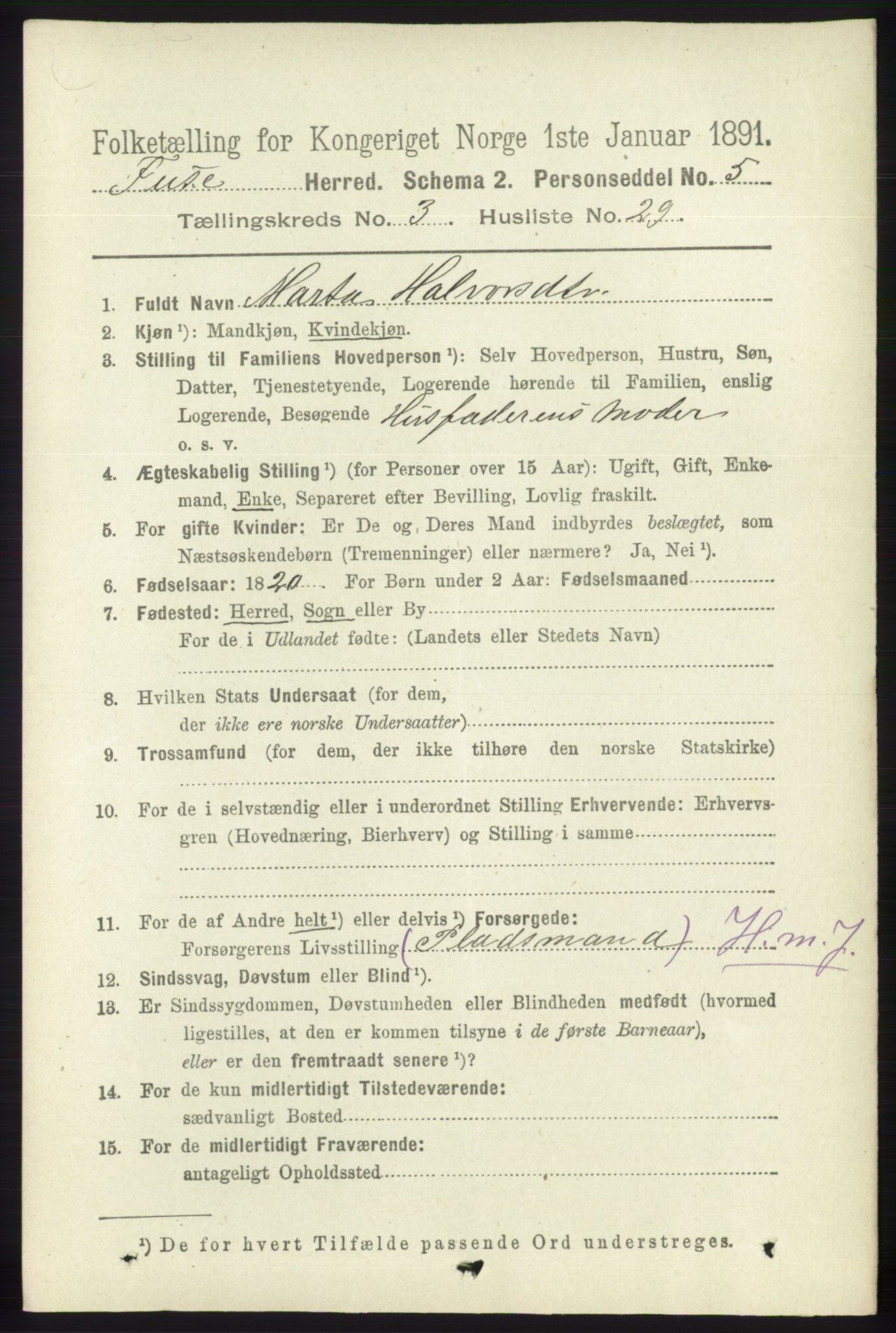 RA, 1891 census for 1241 Fusa, 1891, p. 675