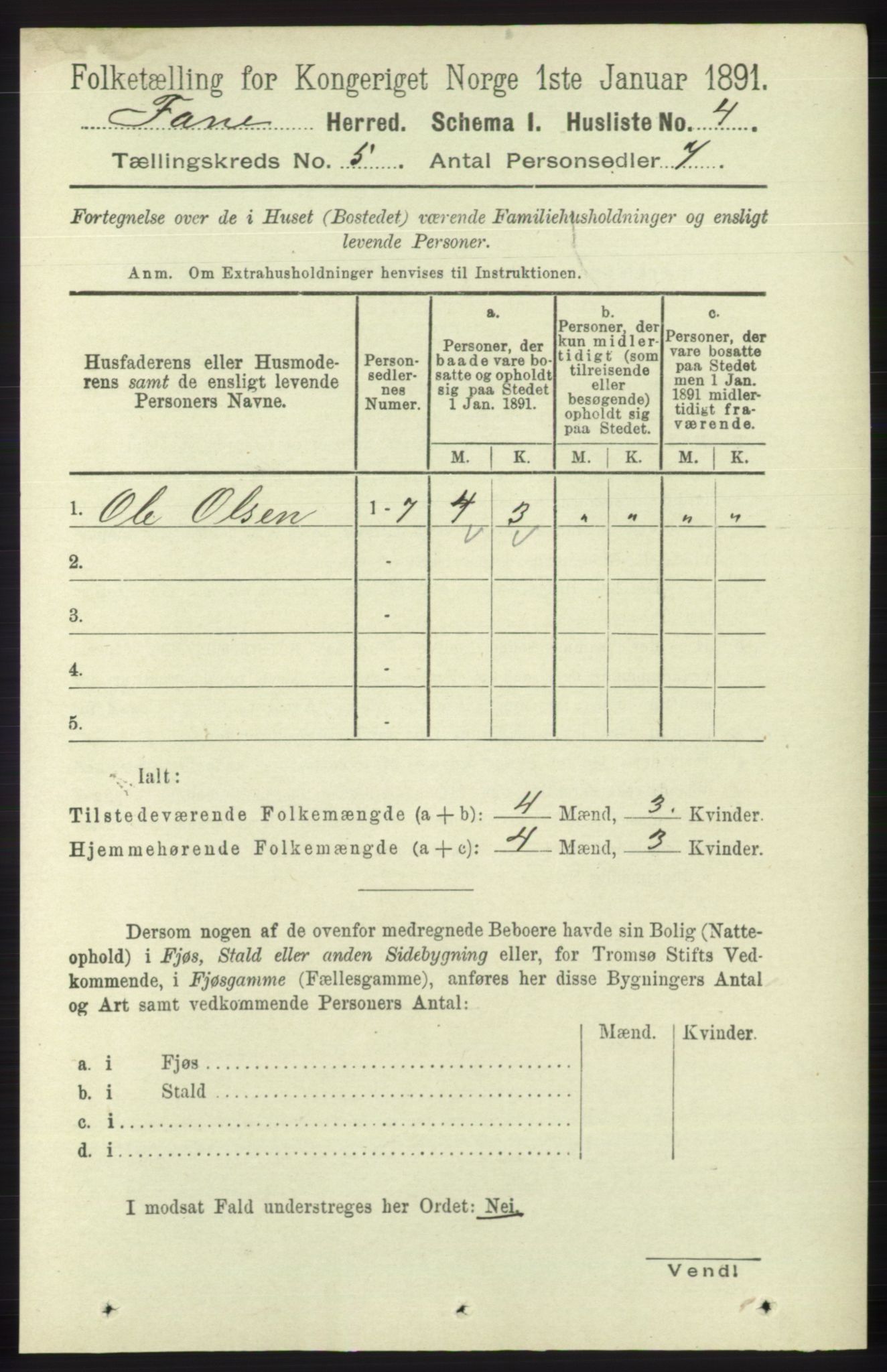 RA, 1891 census for 1249 Fana, 1891, p. 1983