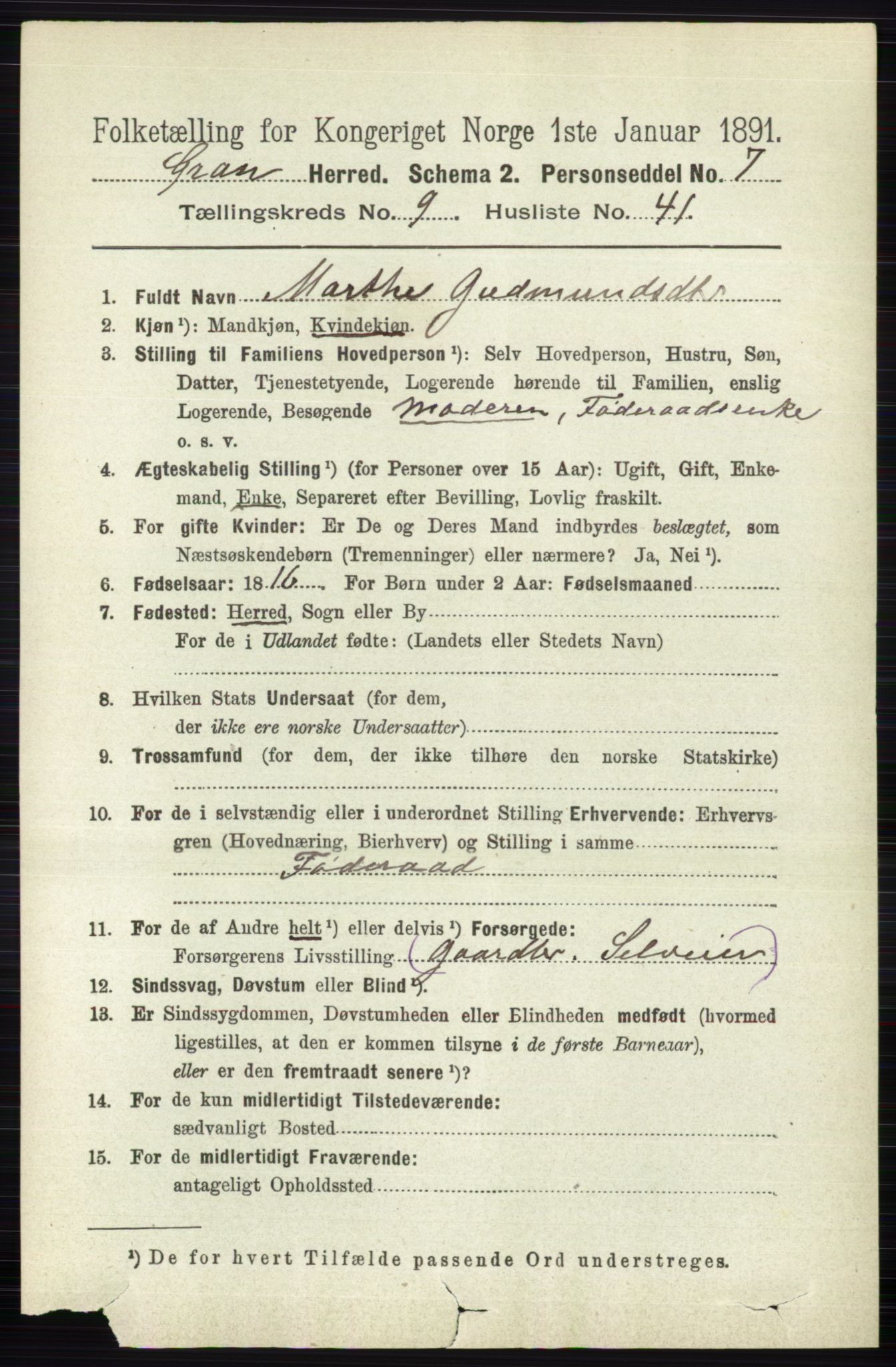 RA, 1891 census for 0534 Gran, 1891, p. 4342