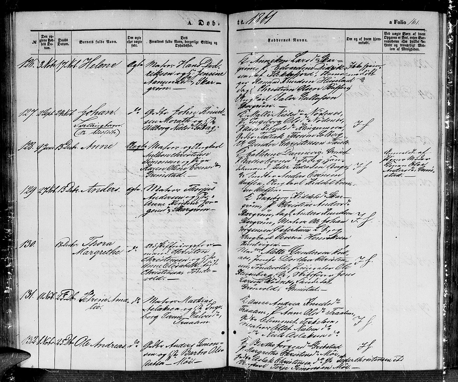 Fjære sokneprestkontor, AV/SAK-1111-0011/F/Fb/L0008: Parish register (copy) no. B 8, 1854-1867, p. 161