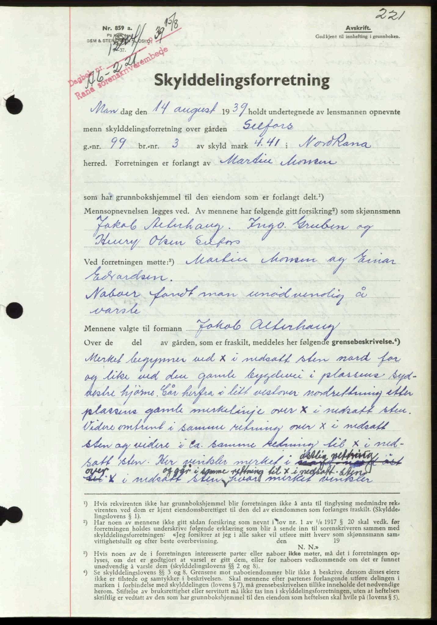 Rana sorenskriveri , SAT/A-1108/1/2/2C: Mortgage book no. A 6, 1939-1940, Diary no: : 1274/1939