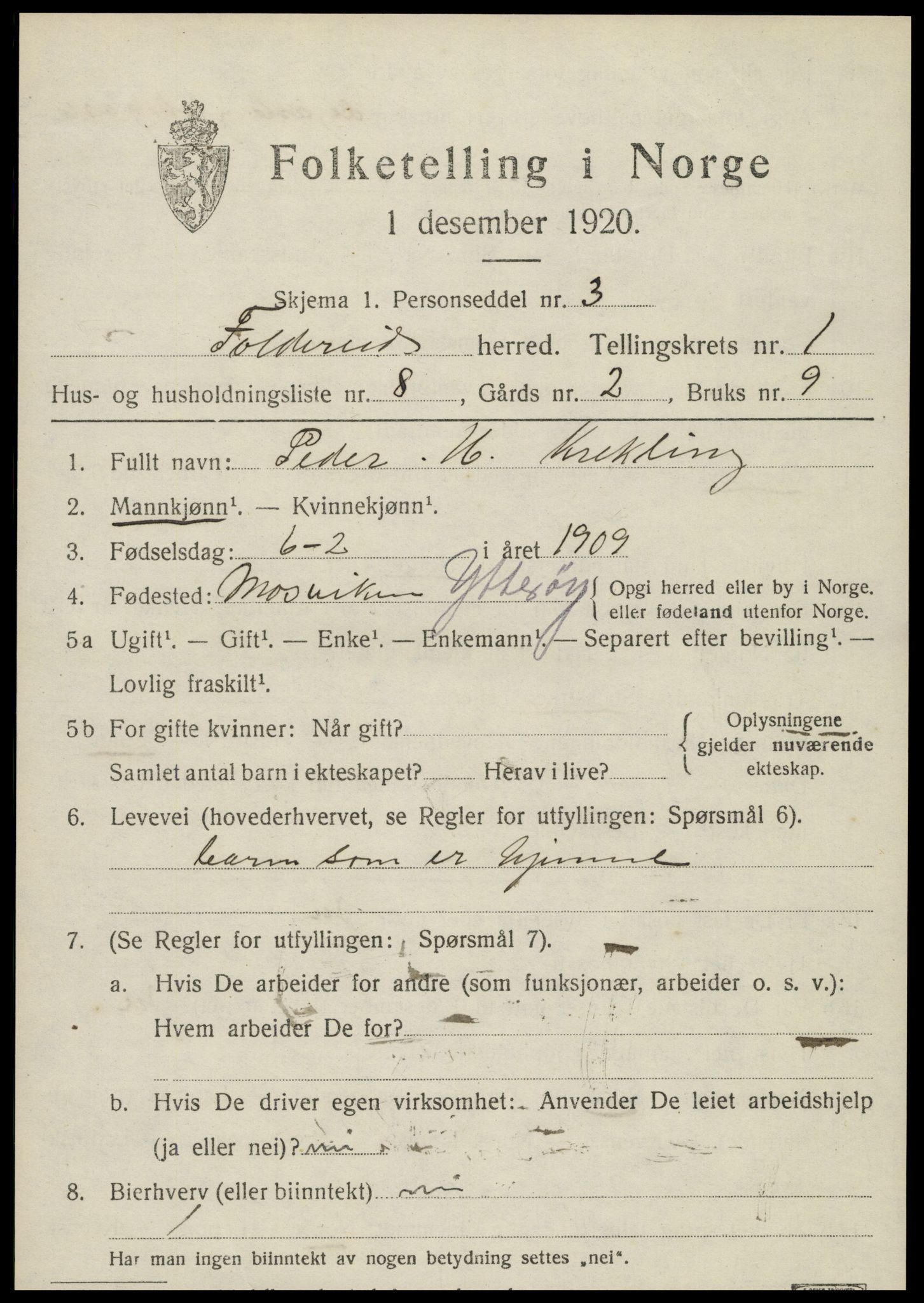 SAT, 1920 census for Foldereid, 1920, p. 470
