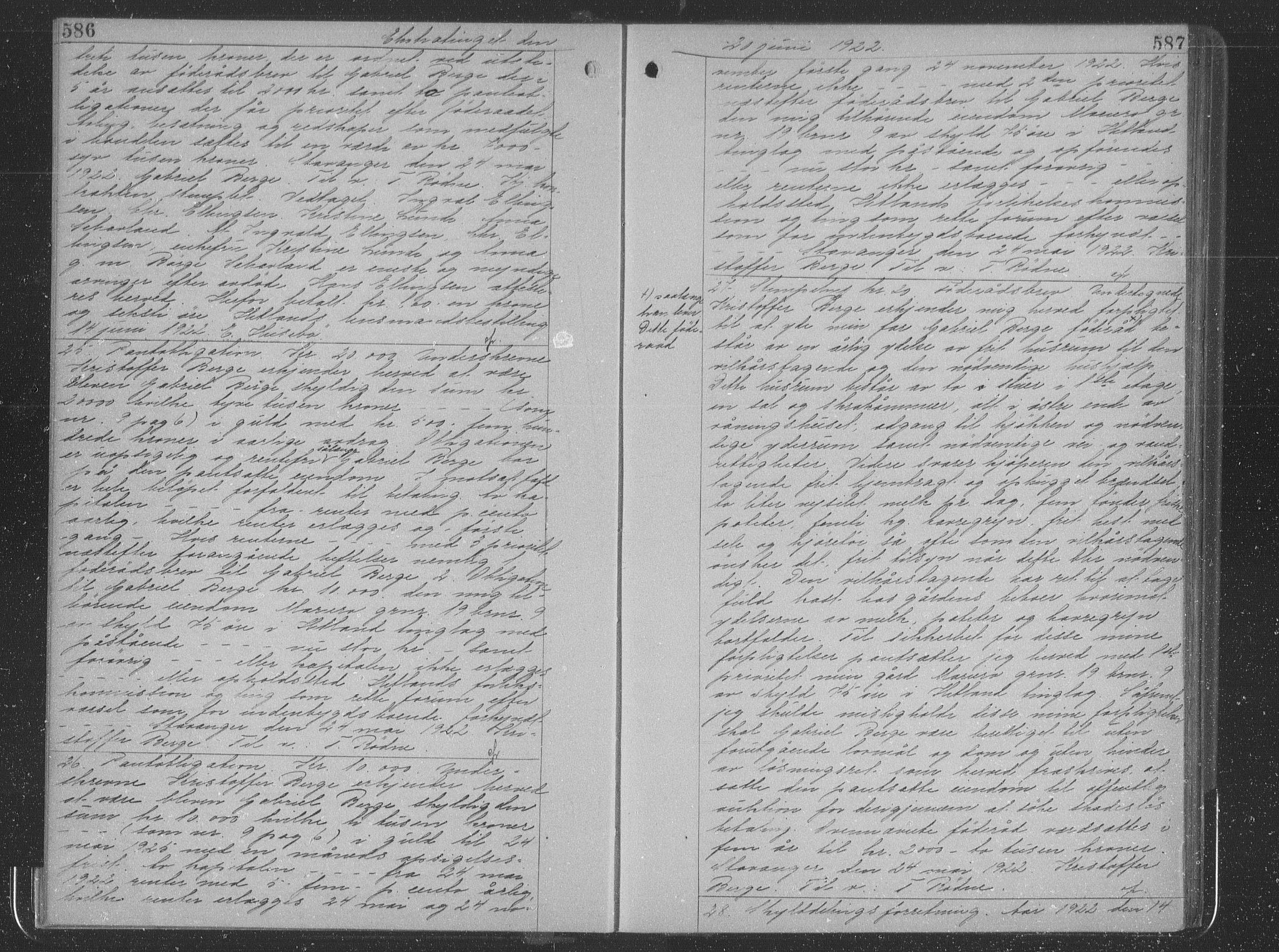 Jæren sorenskriveri, SAST/A-100310/01/4/41/41BF/L0040: Mortgage book no. 35b, 1922-1922, p. 586-587