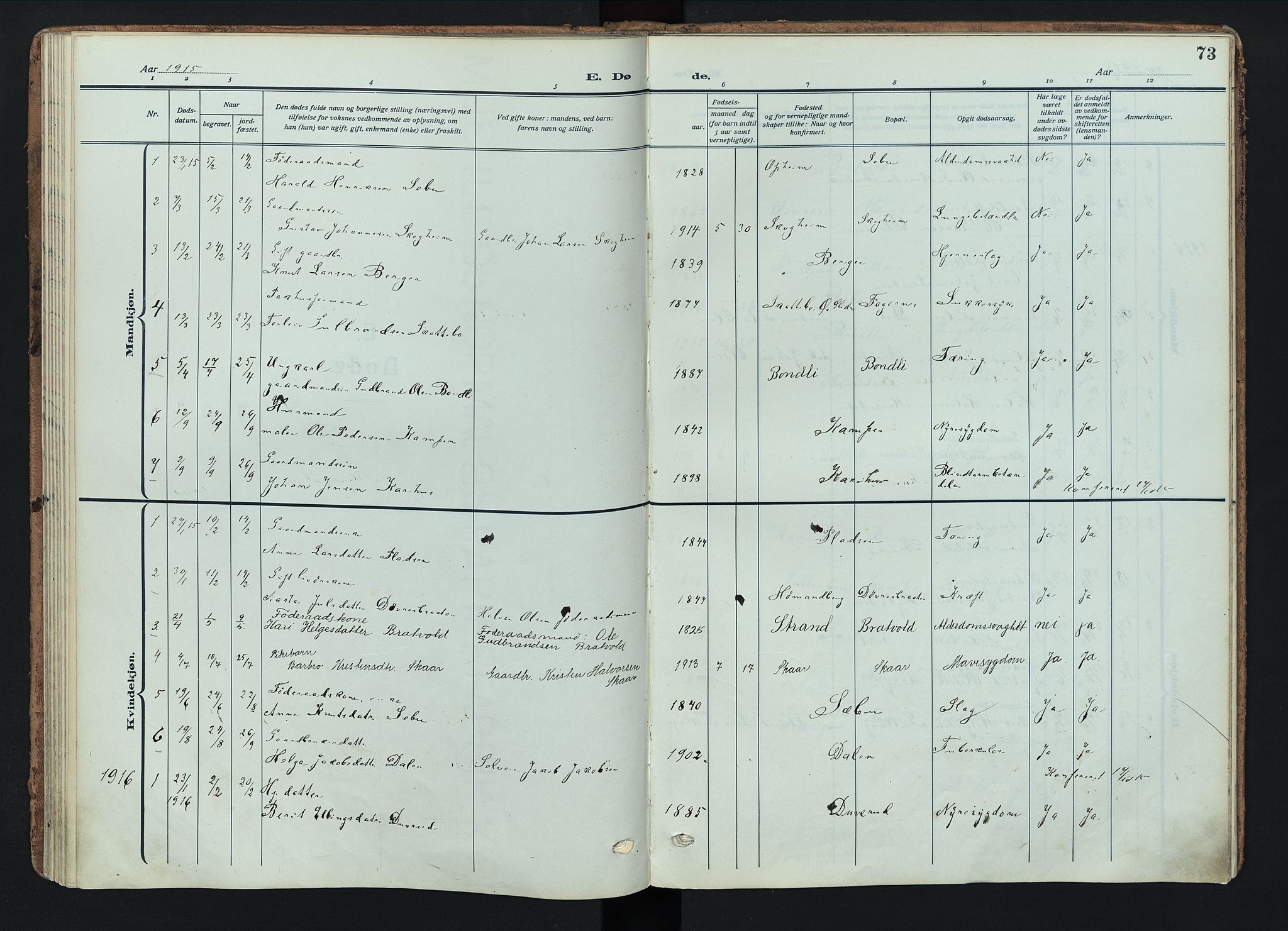 Nord-Aurdal prestekontor, AV/SAH-PREST-132/H/Ha/Haa/L0018: Parish register (official) no. 18, 1915-1935, p. 73