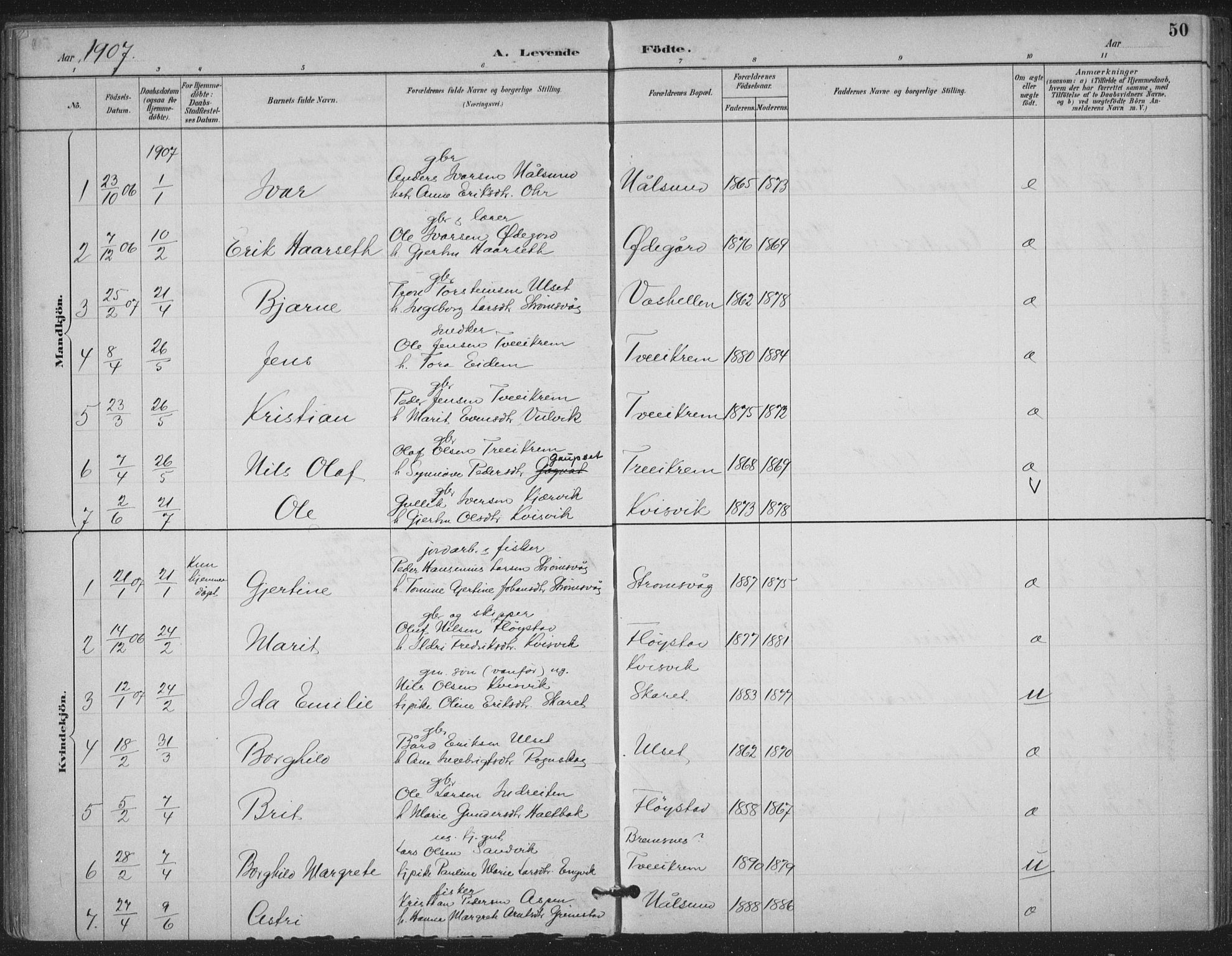 Ministerialprotokoller, klokkerbøker og fødselsregistre - Møre og Romsdal, AV/SAT-A-1454/587/L1000: Parish register (official) no. 587A02, 1887-1910, p. 50