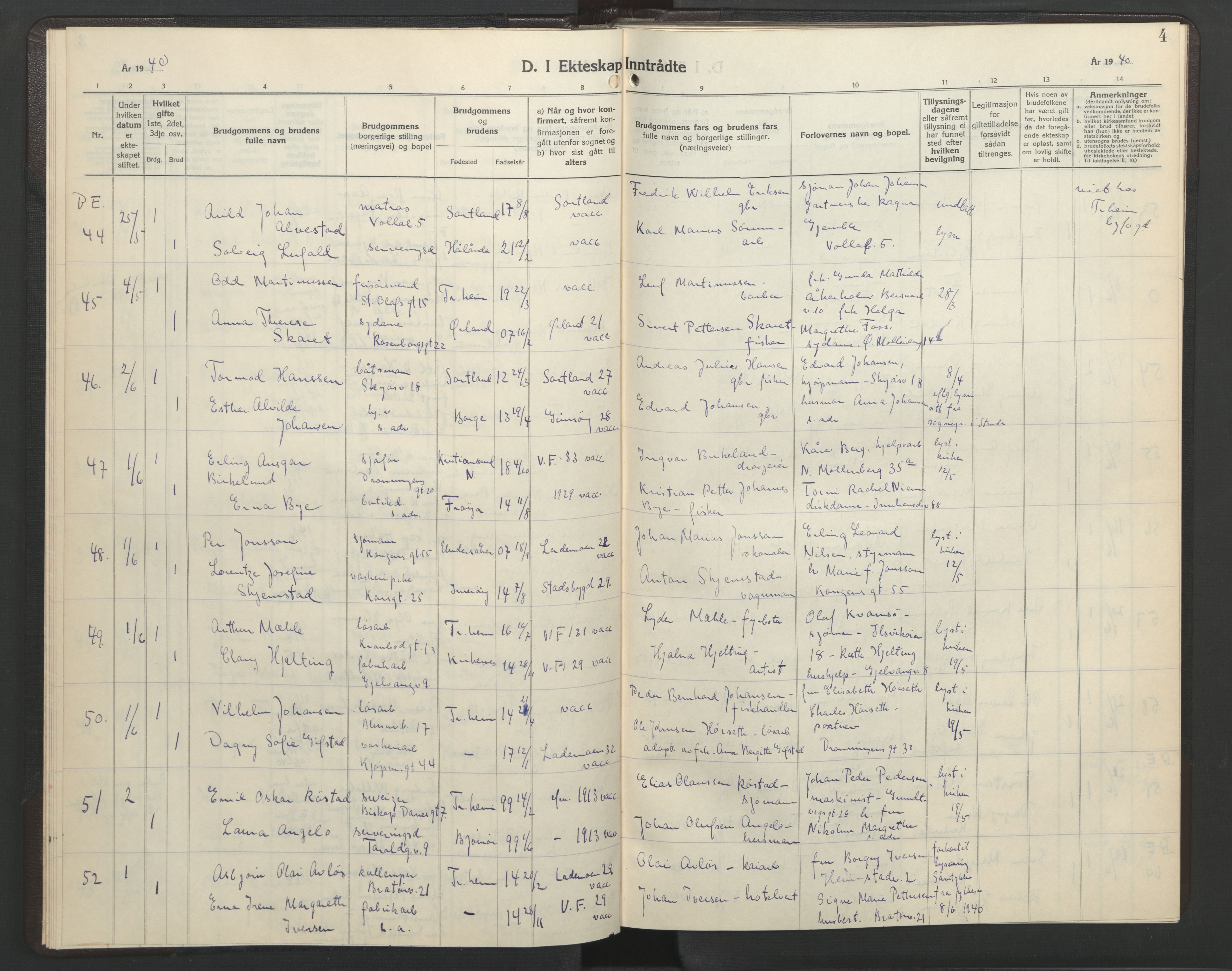 Ministerialprotokoller, klokkerbøker og fødselsregistre - Sør-Trøndelag, AV/SAT-A-1456/602/L0154: Parish register (copy) no. 602C22, 1940-1947, p. 4