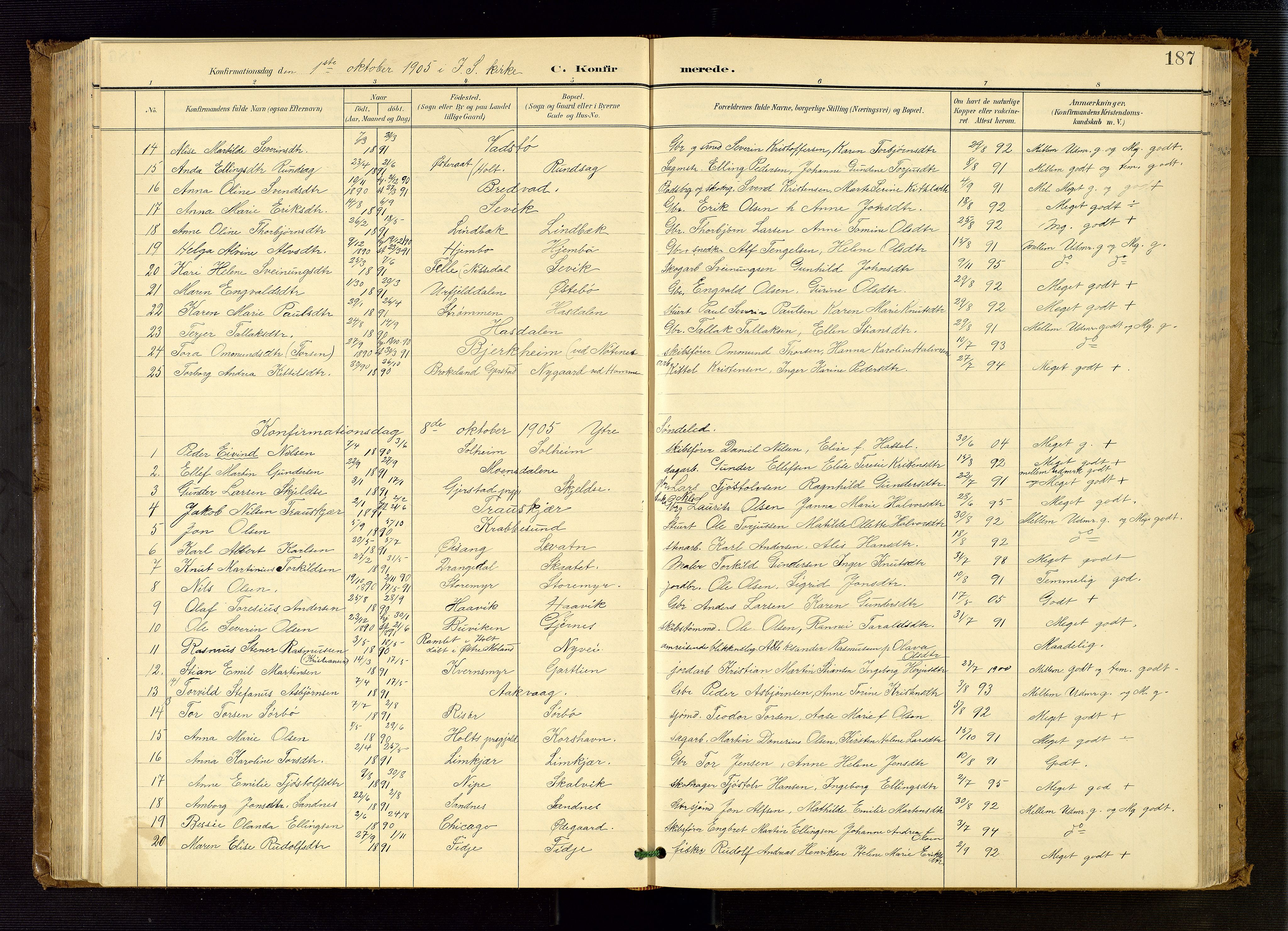 Søndeled sokneprestkontor, AV/SAK-1111-0038/F/Fb/L0005: Parish register (copy) no. B 6, 1900-1962, p. 187