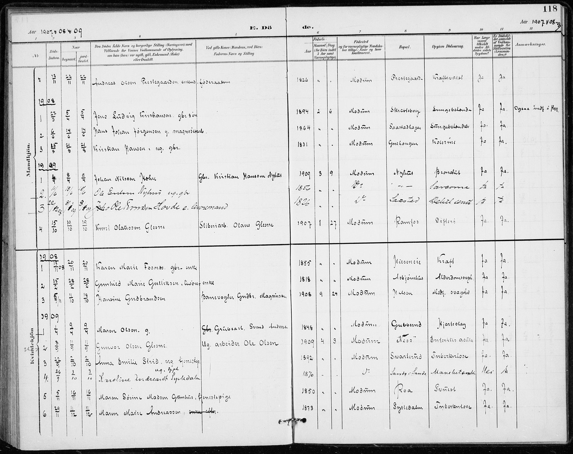 Modum kirkebøker, AV/SAKO-A-234/F/Fa/L0020: Parish register (official) no. 20, 1900-1917, p. 118