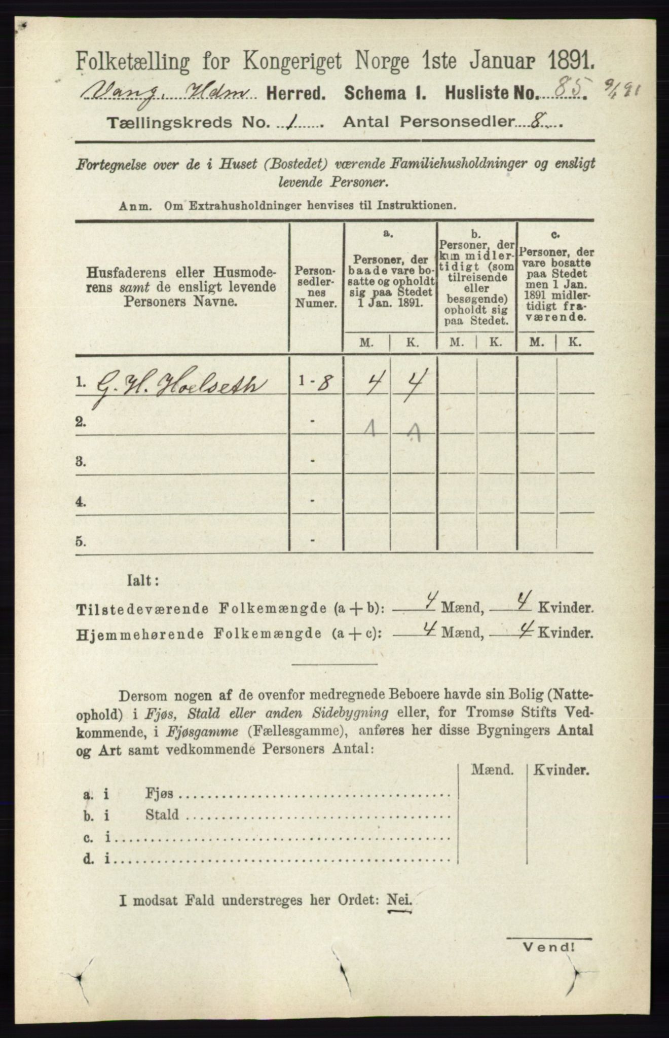 RA, 1891 census for 0414 Vang, 1891, p. 134