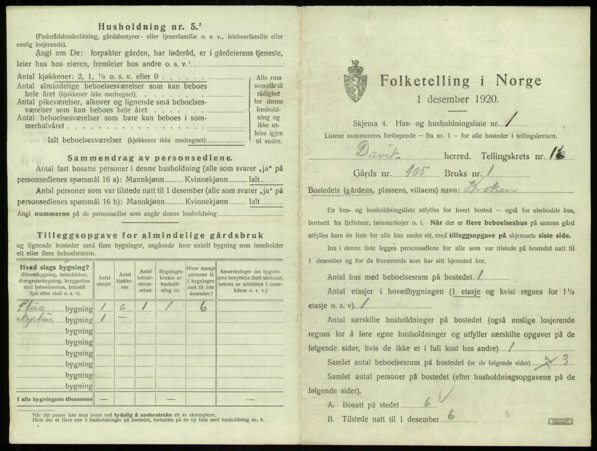 SAB, 1920 census for Davik, 1920, p. 1013