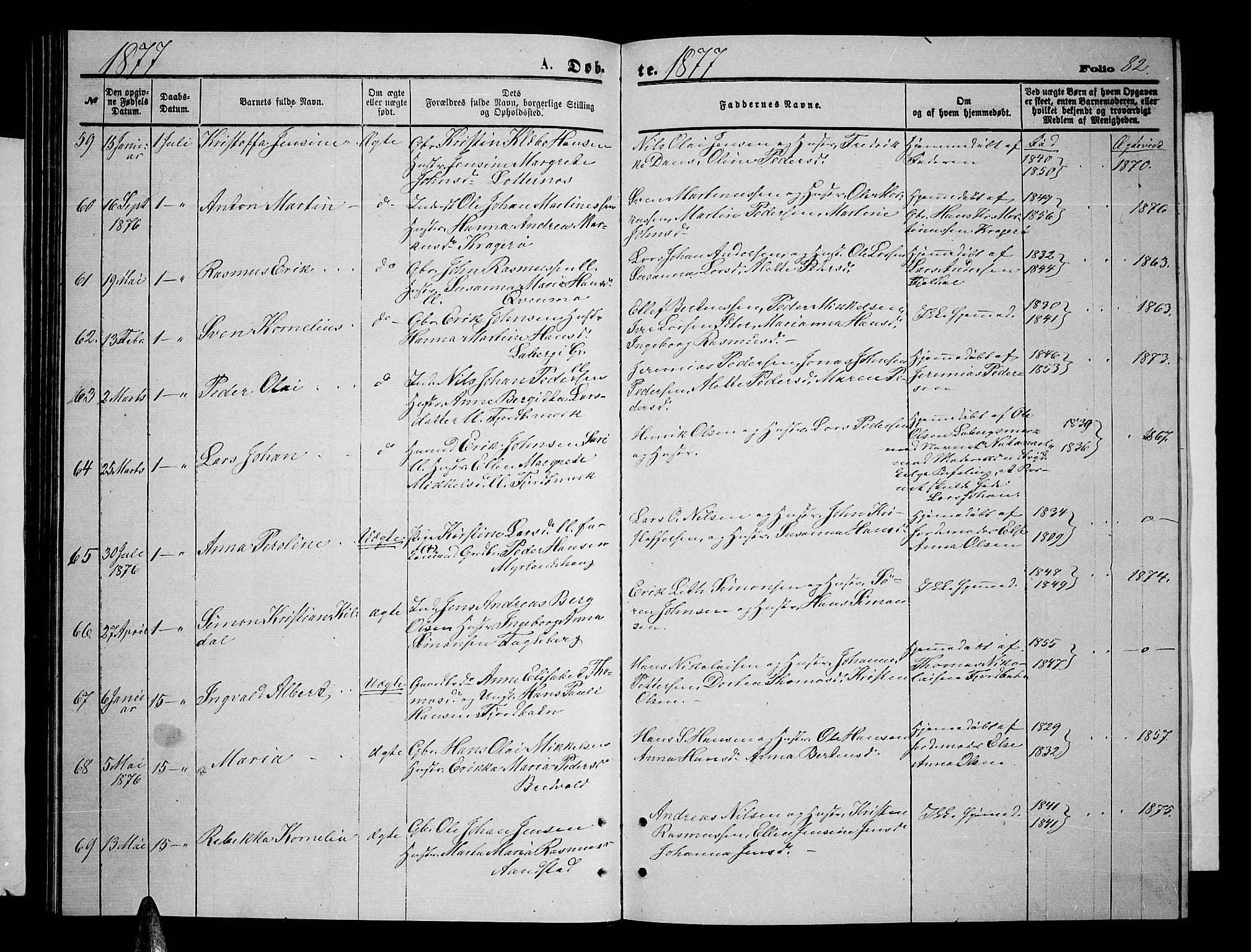 Ibestad sokneprestembete, SATØ/S-0077/H/Ha/Hab/L0006klokker: Parish register (copy) no. 6, 1871-1879, p. 82
