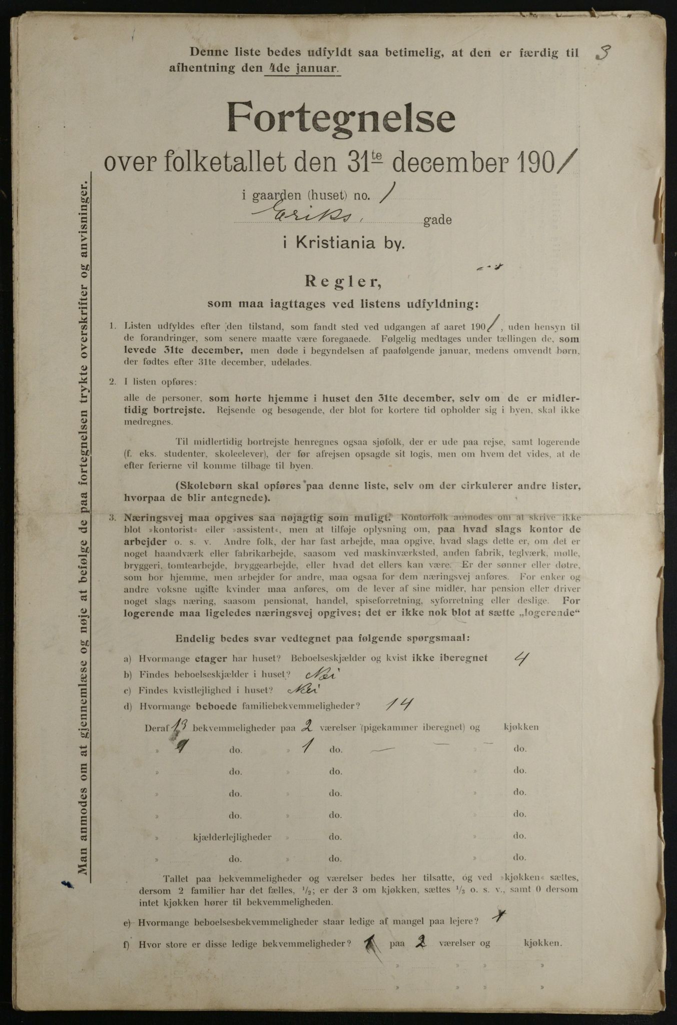 OBA, Municipal Census 1901 for Kristiania, 1901, p. 3116