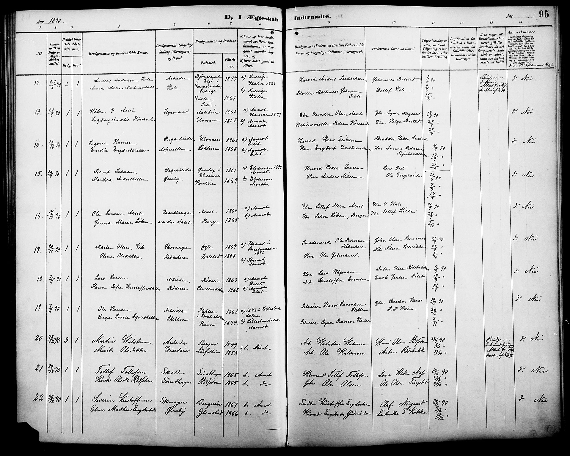 Åmot prestekontor, Hedmark, AV/SAH-PREST-056/H/Ha/Haa/L0011: Parish register (official) no. 11, 1890-1897, p. 95