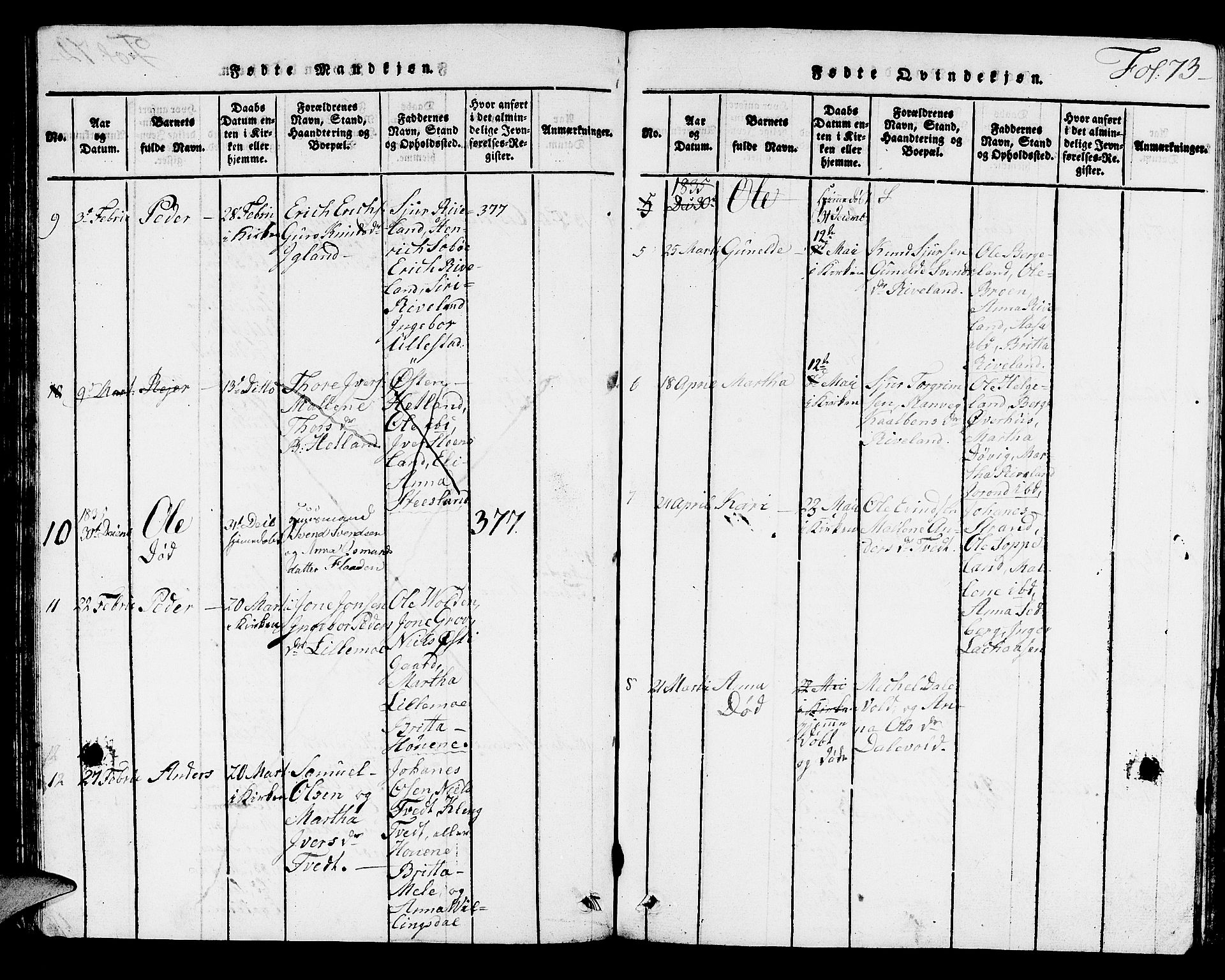 Hjelmeland sokneprestkontor, AV/SAST-A-101843/01/V/L0002: Parish register (copy) no. B 2, 1816-1841, p. 73