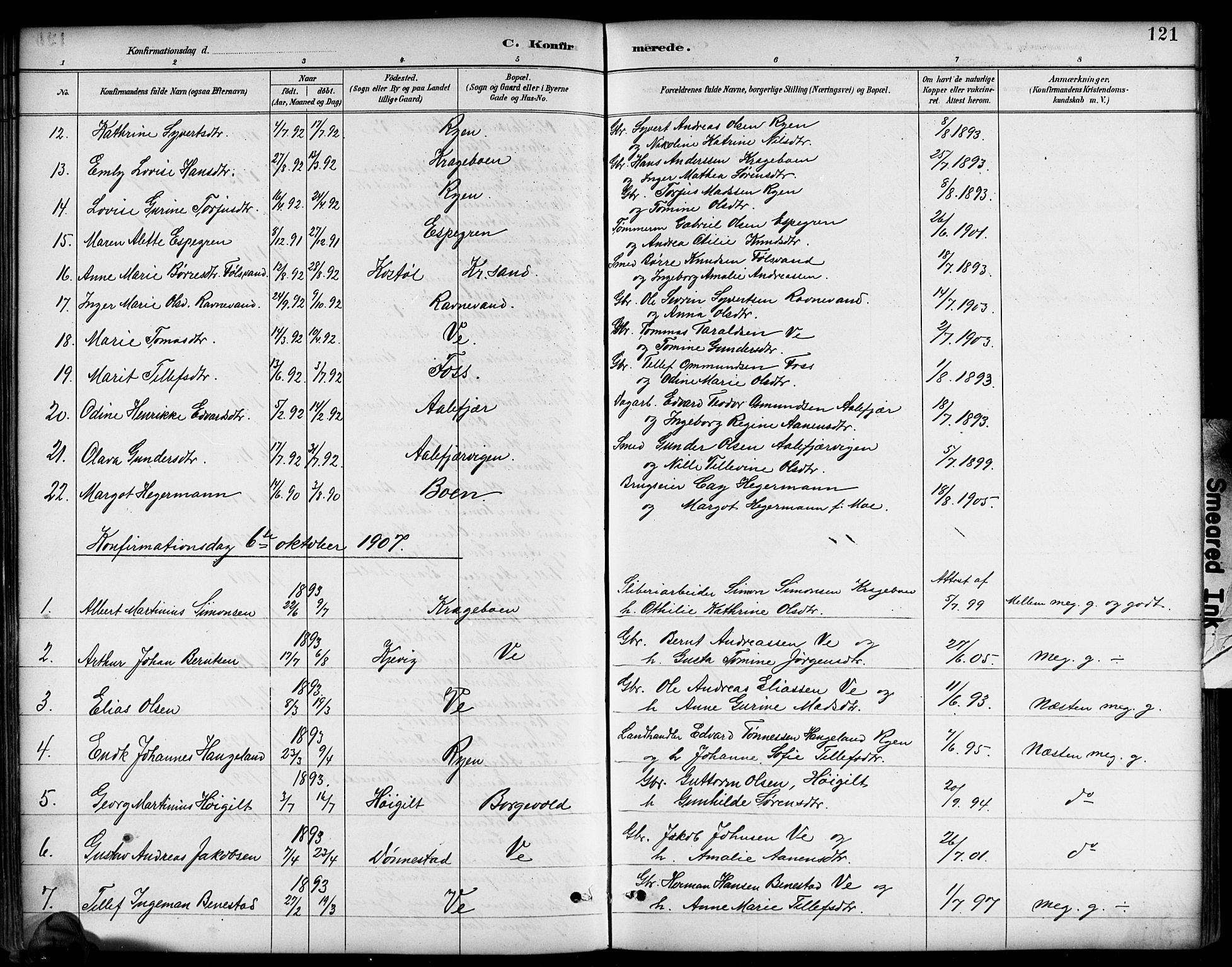 Tveit sokneprestkontor, AV/SAK-1111-0043/F/Fb/L0004: Parish register (copy) no. B 4, 1887-1914, p. 121