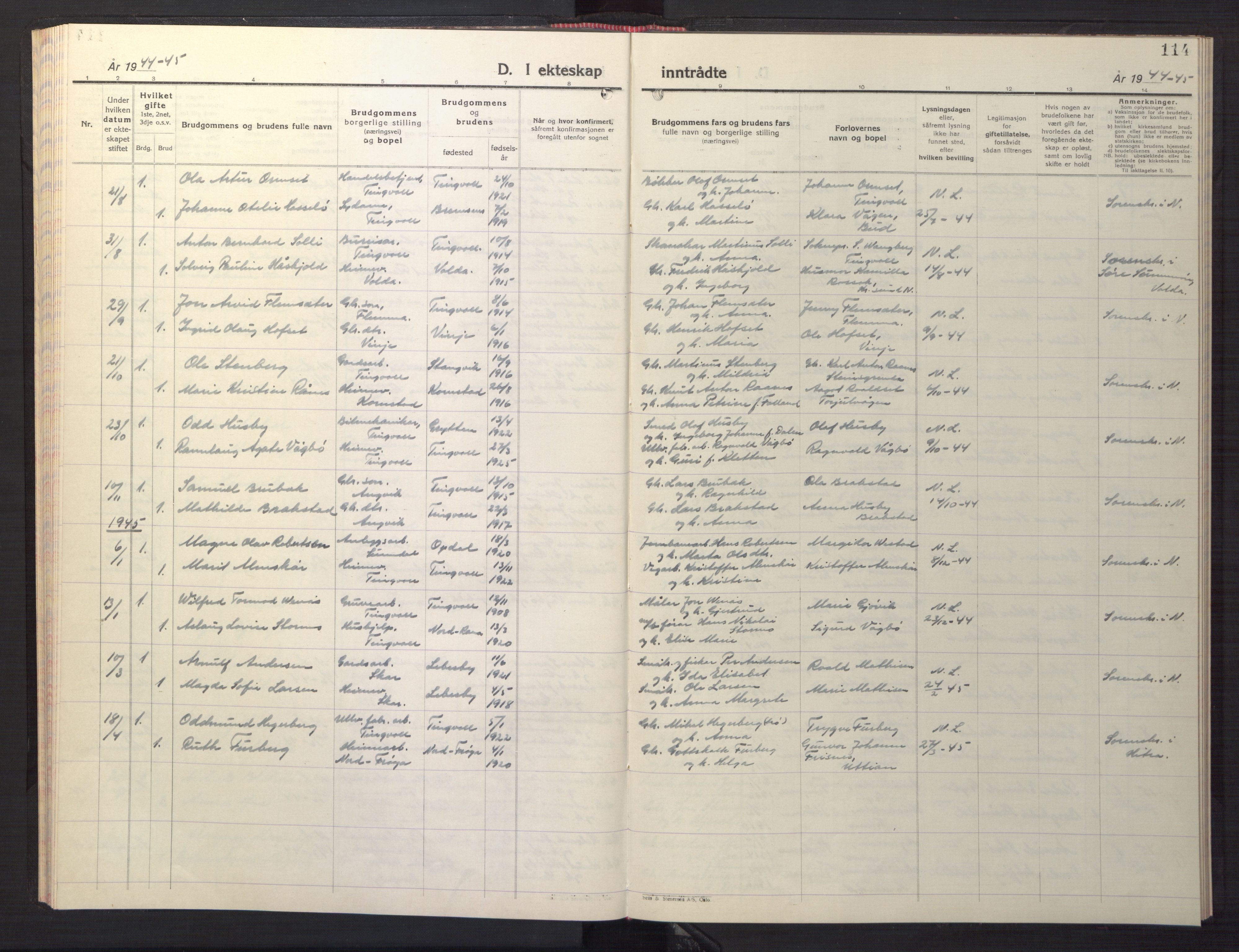 Ministerialprotokoller, klokkerbøker og fødselsregistre - Møre og Romsdal, AV/SAT-A-1454/586/L0996: Parish register (copy) no. 586C07, 1944-1949, p. 114