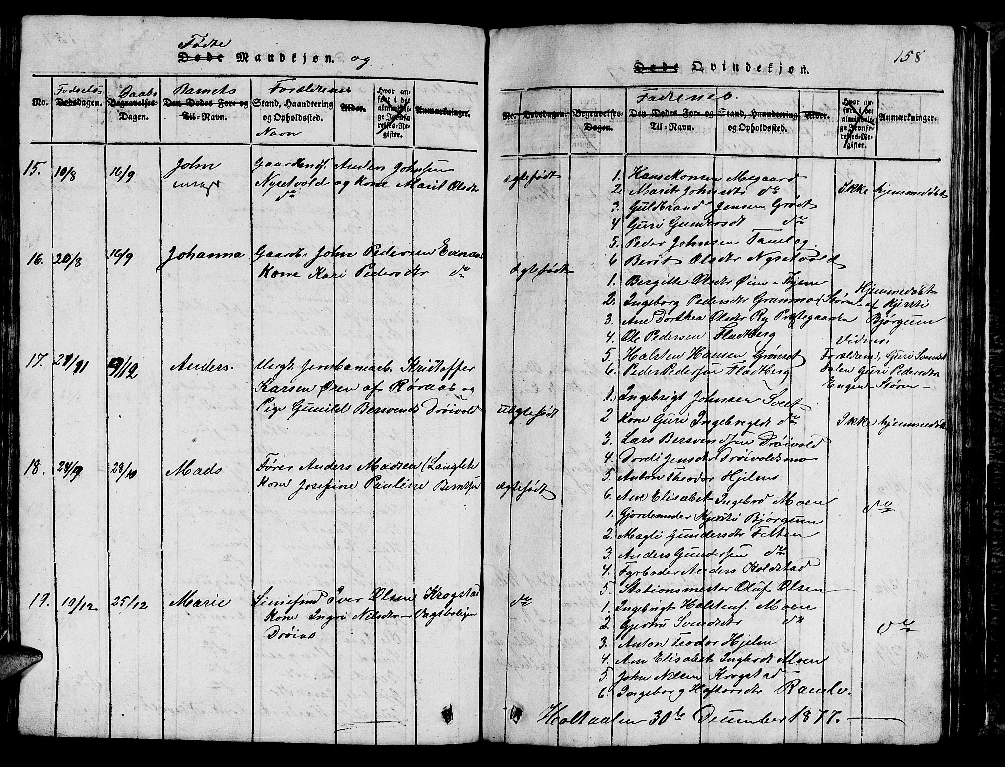 Ministerialprotokoller, klokkerbøker og fødselsregistre - Sør-Trøndelag, SAT/A-1456/685/L0976: Parish register (copy) no. 685C01, 1817-1878, p. 158