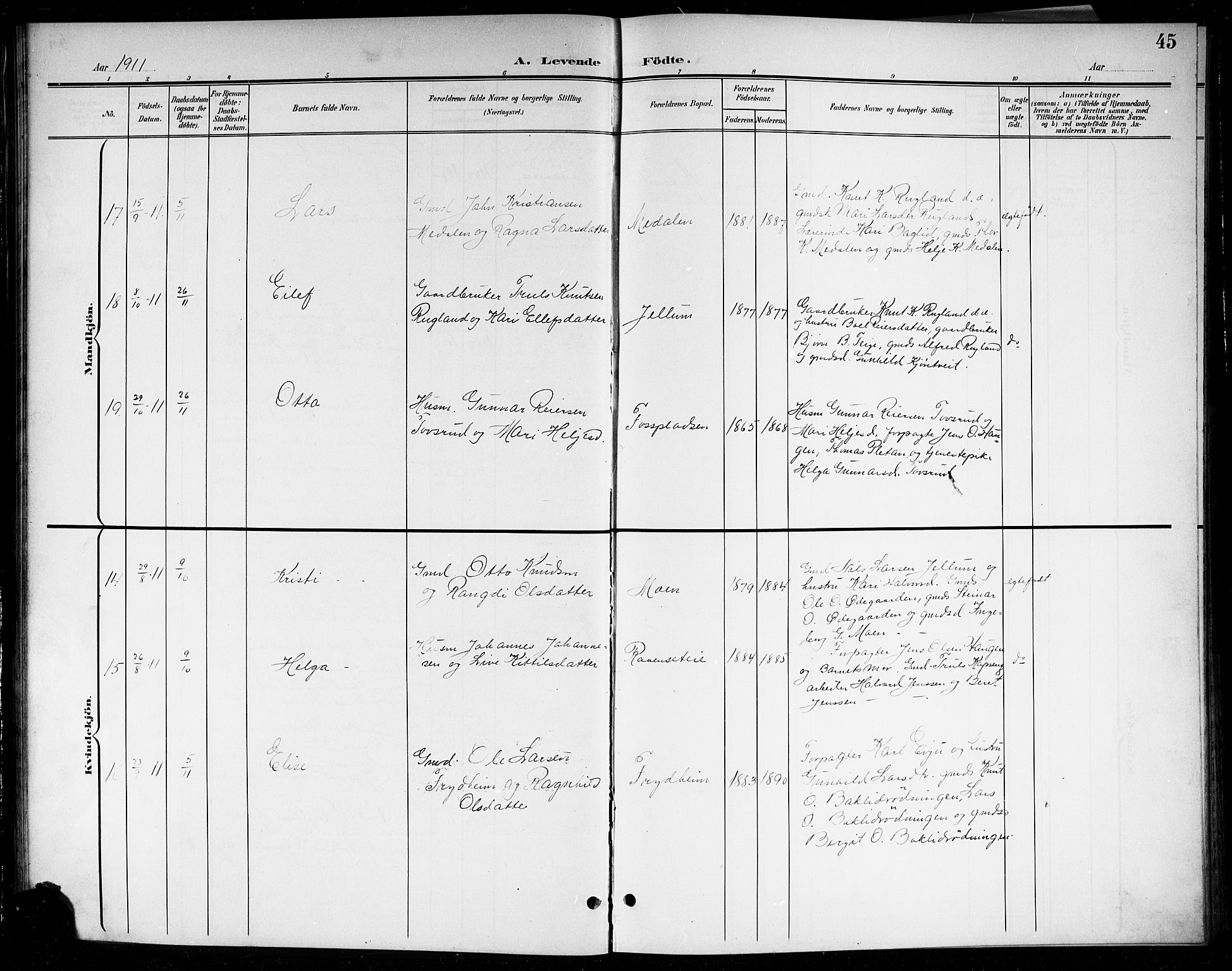 Sigdal kirkebøker, SAKO/A-245/G/Gb/L0003: Parish register (copy) no. II 3, 1901-1916, p. 45