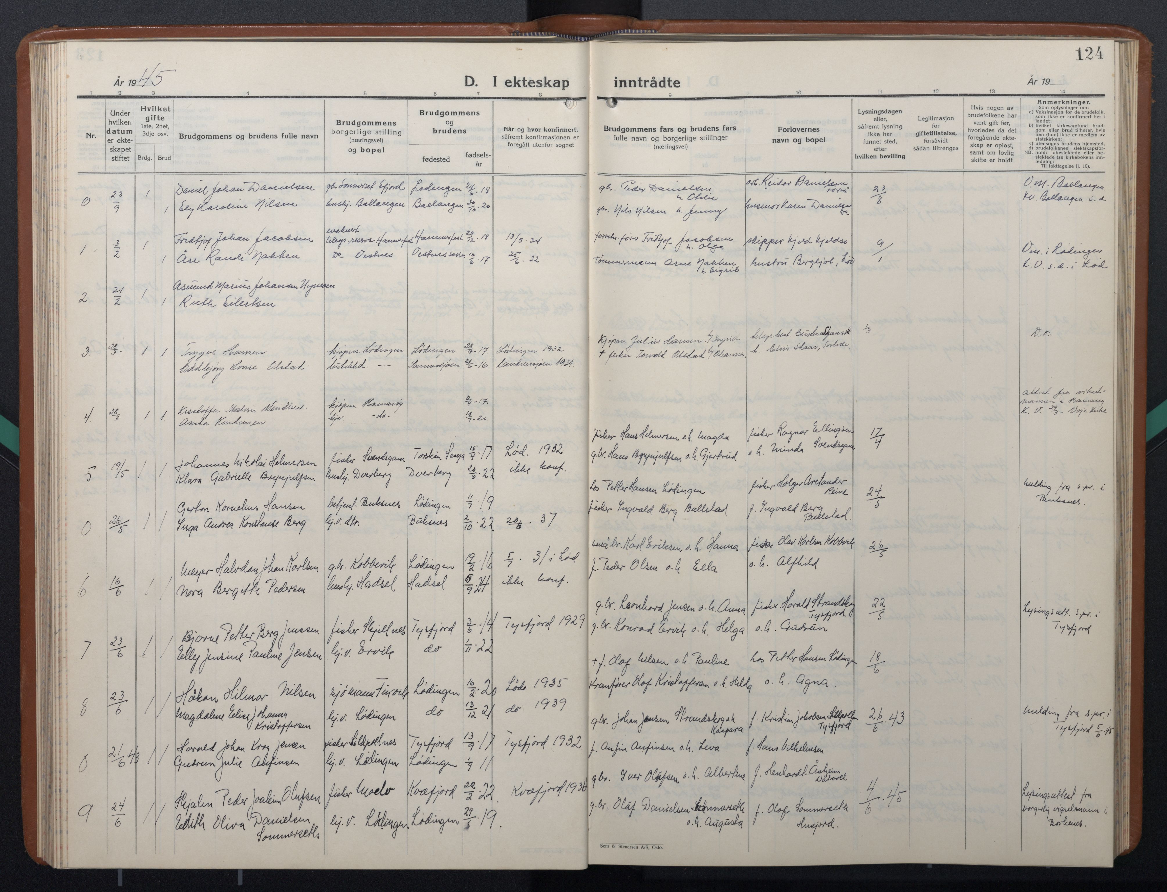 Ministerialprotokoller, klokkerbøker og fødselsregistre - Nordland, AV/SAT-A-1459/872/L1051: Parish register (copy) no. 872C07, 1939-1947, p. 124