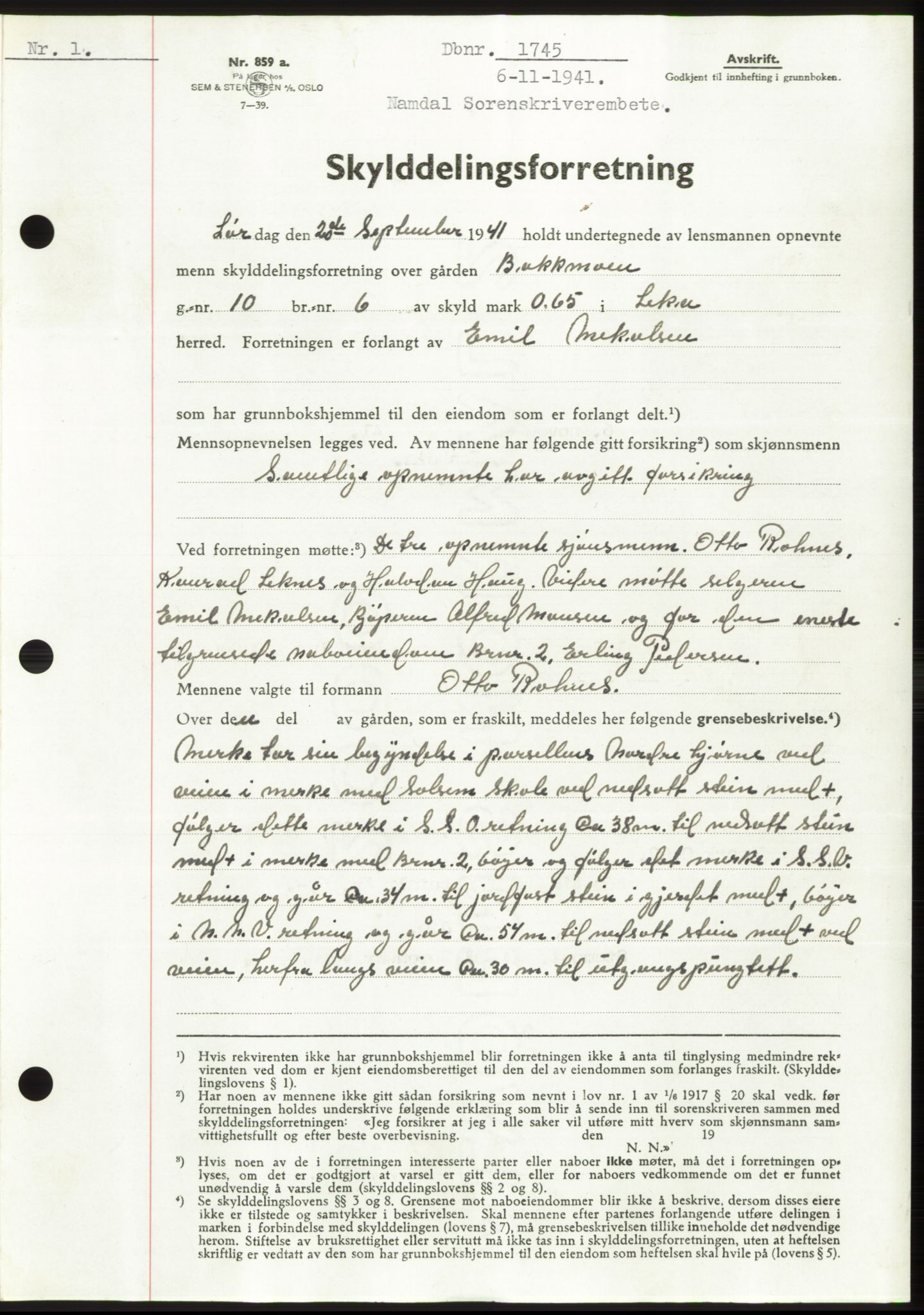 Namdal sorenskriveri, SAT/A-4133/1/2/2C: Mortgage book no. -, 1941-1942, Diary no: : 1745/1941