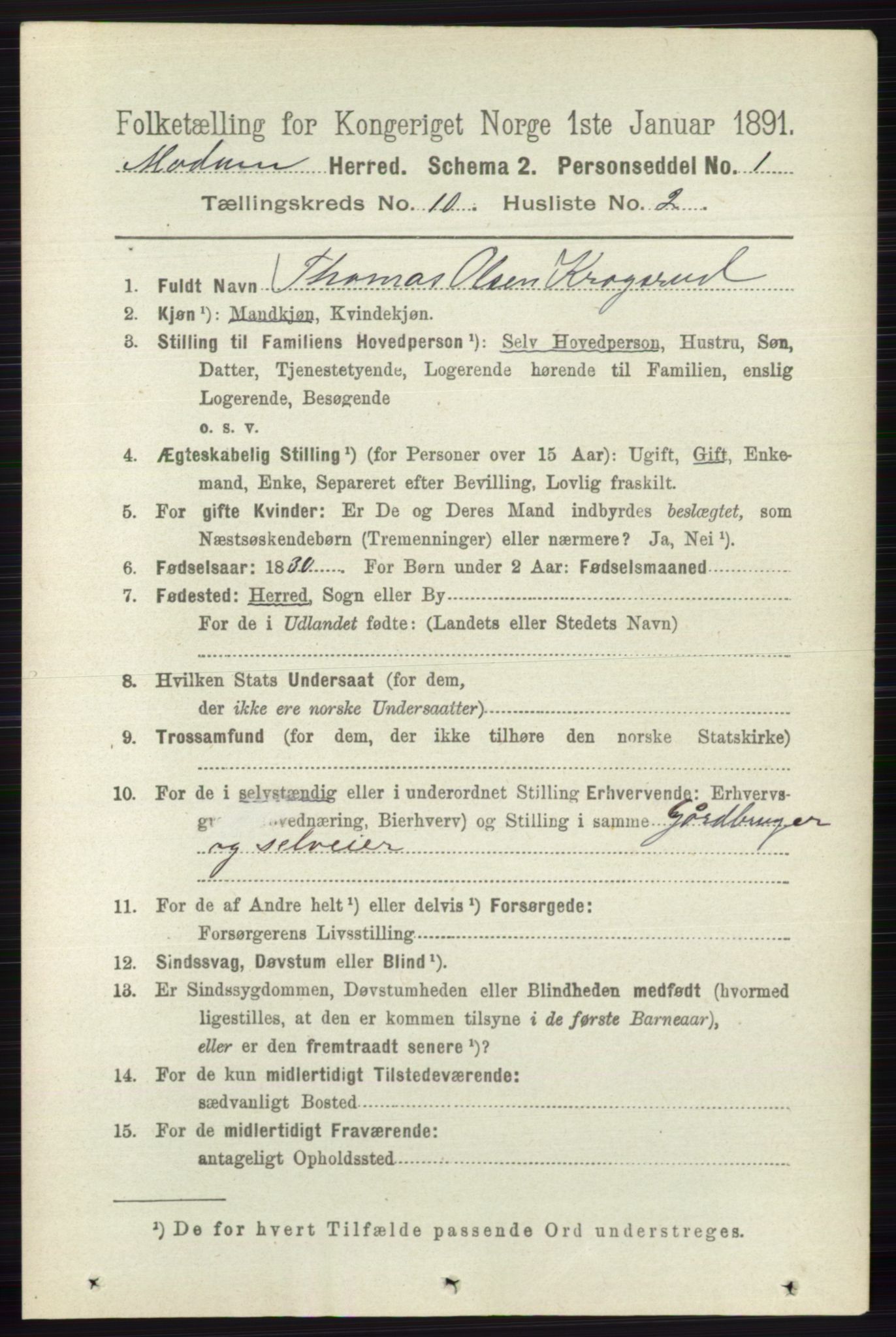 RA, 1891 census for 0623 Modum, 1891, p. 3975