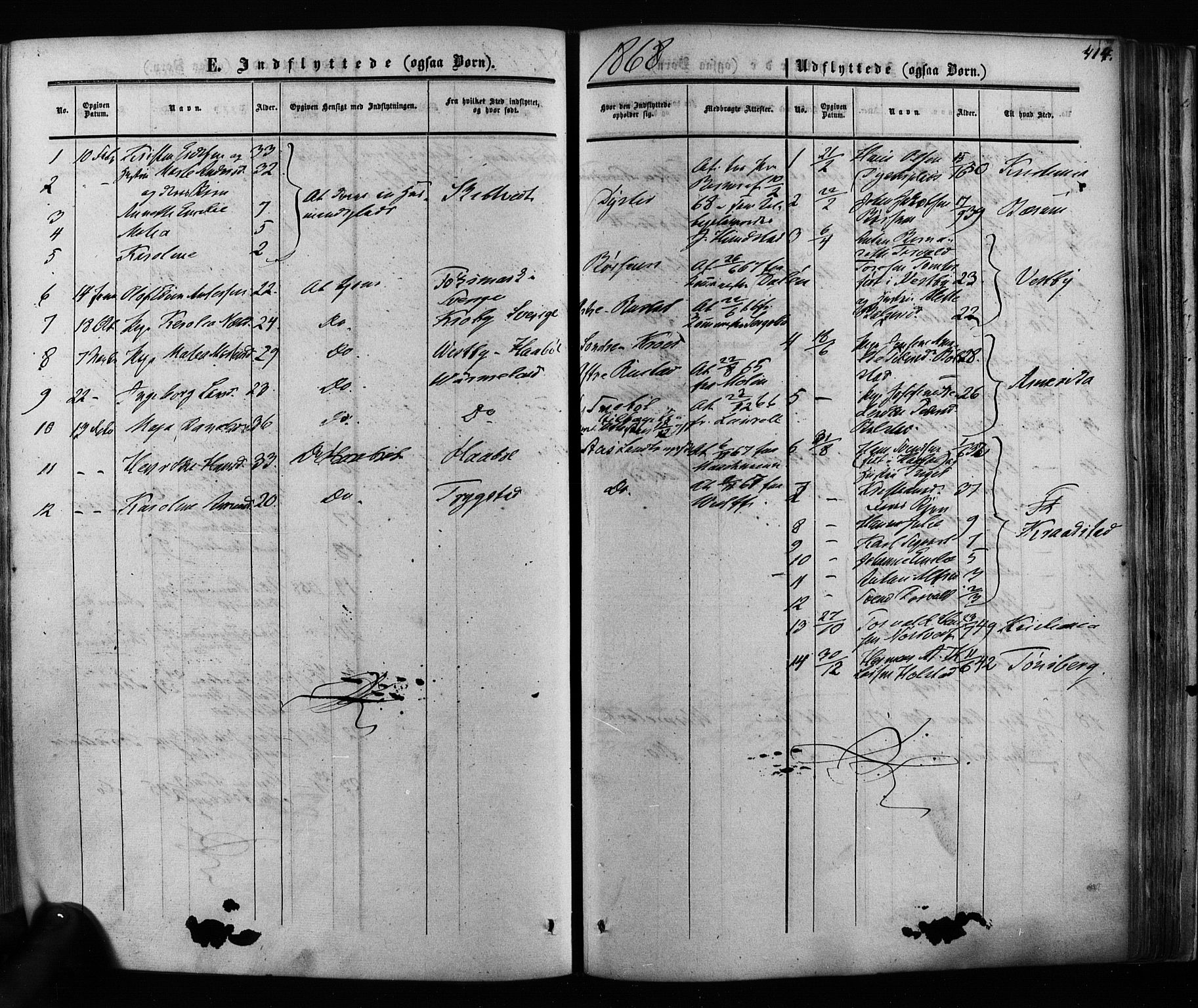 Ås prestekontor Kirkebøker, AV/SAO-A-10894/F/Fa/L0007: Parish register (official) no. I 7, 1854-1870, p. 414