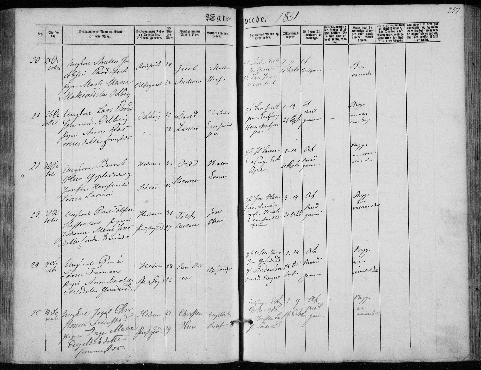 Hedrum kirkebøker, AV/SAKO-A-344/F/Fa/L0006: Parish register (official) no. I 6, 1849-1857, p. 257