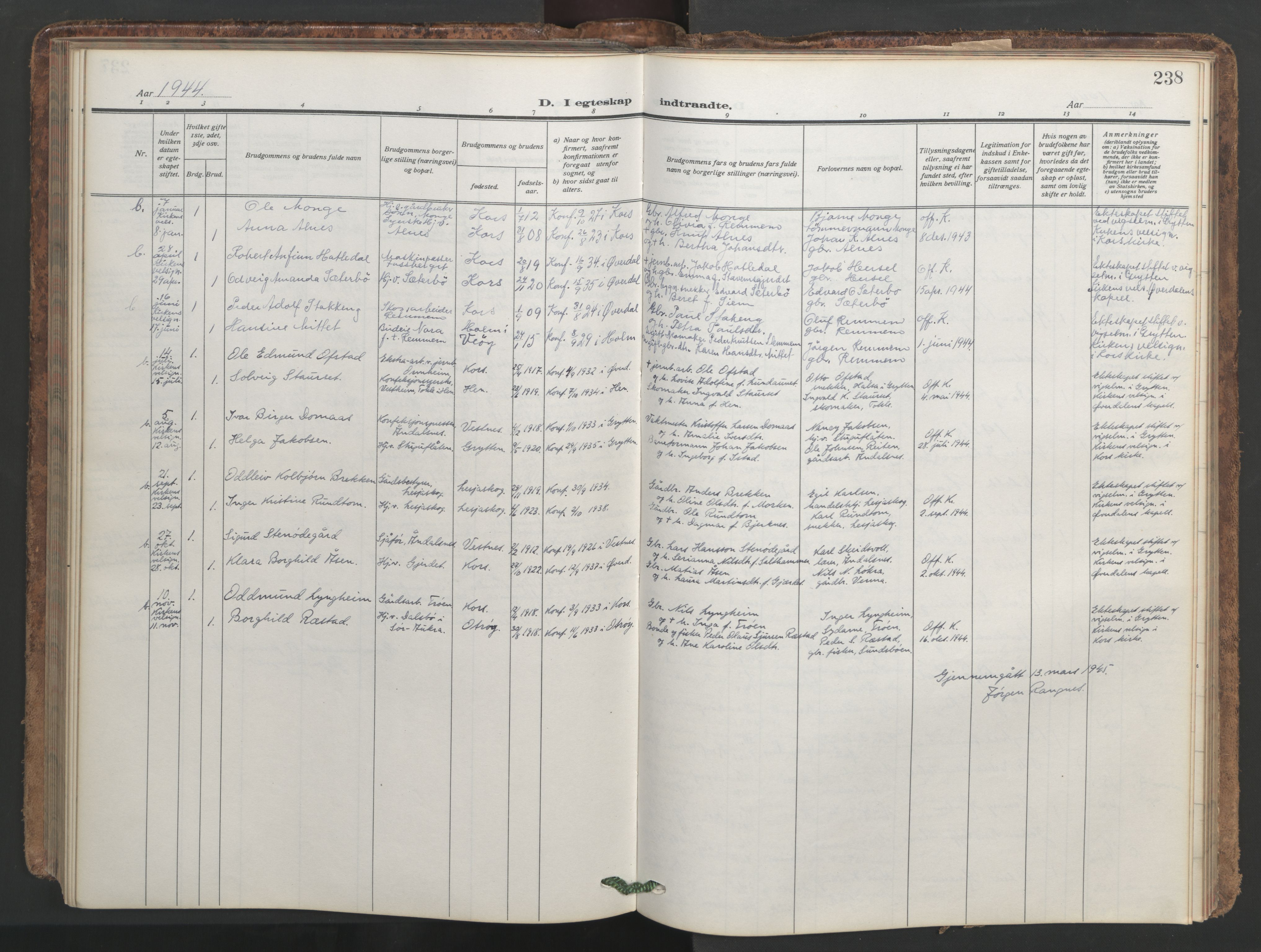 Ministerialprotokoller, klokkerbøker og fødselsregistre - Møre og Romsdal, SAT/A-1454/546/L0597: Parish register (copy) no. 546C03, 1921-1959, p. 238