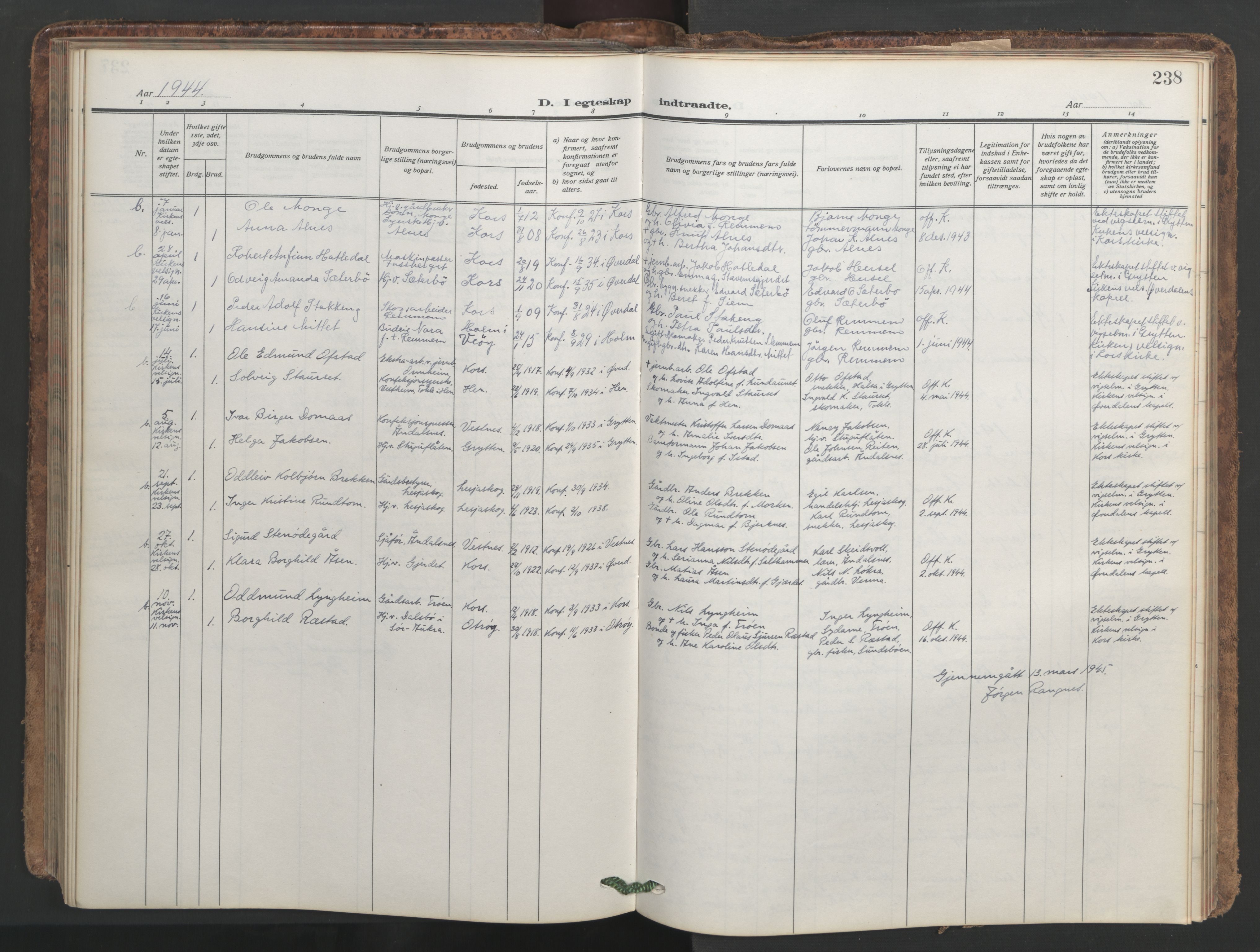 Ministerialprotokoller, klokkerbøker og fødselsregistre - Møre og Romsdal, AV/SAT-A-1454/546/L0597: Parish register (copy) no. 546C03, 1921-1959, p. 238