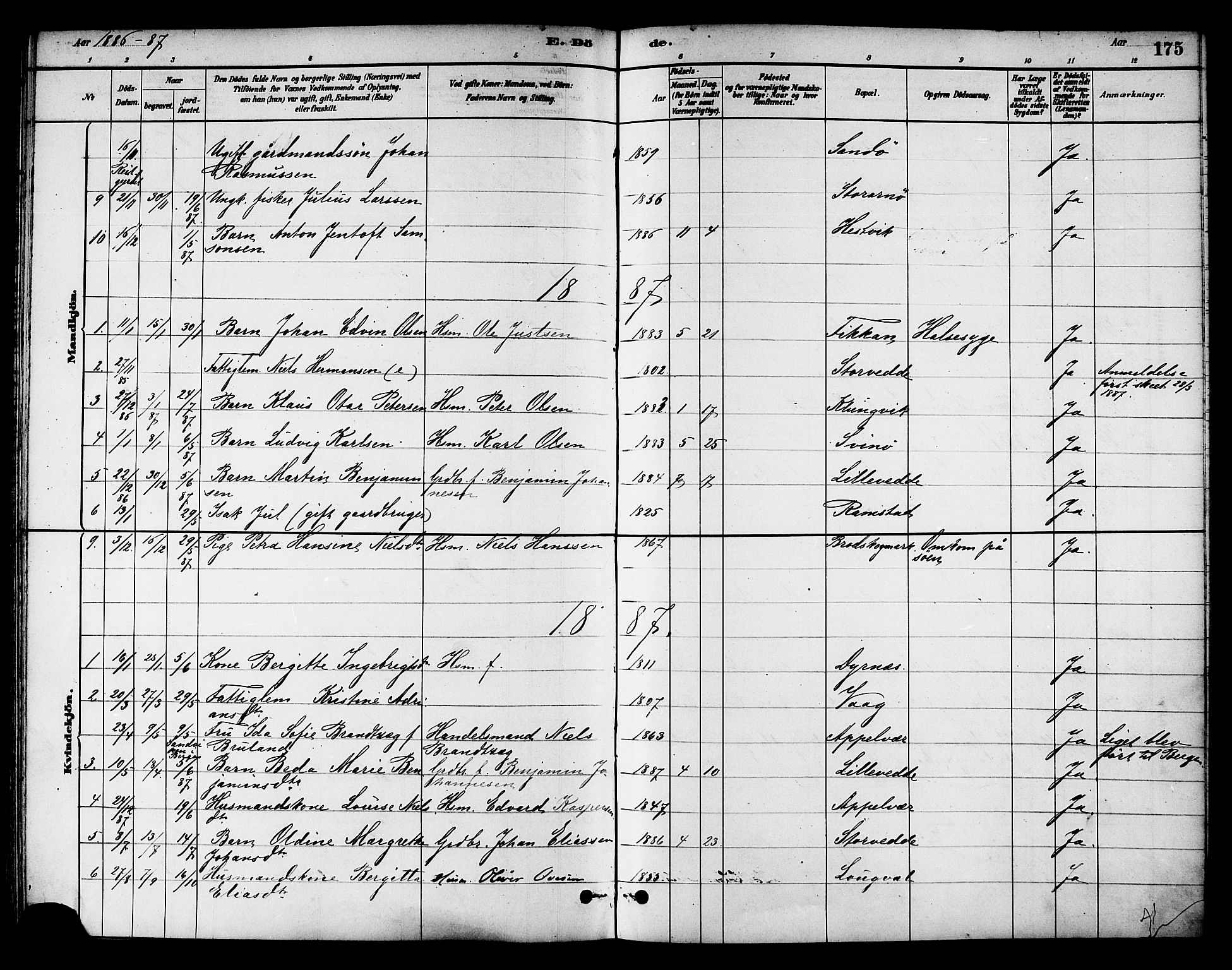 Ministerialprotokoller, klokkerbøker og fødselsregistre - Nord-Trøndelag, SAT/A-1458/784/L0672: Parish register (official) no. 784A07, 1880-1887, p. 175