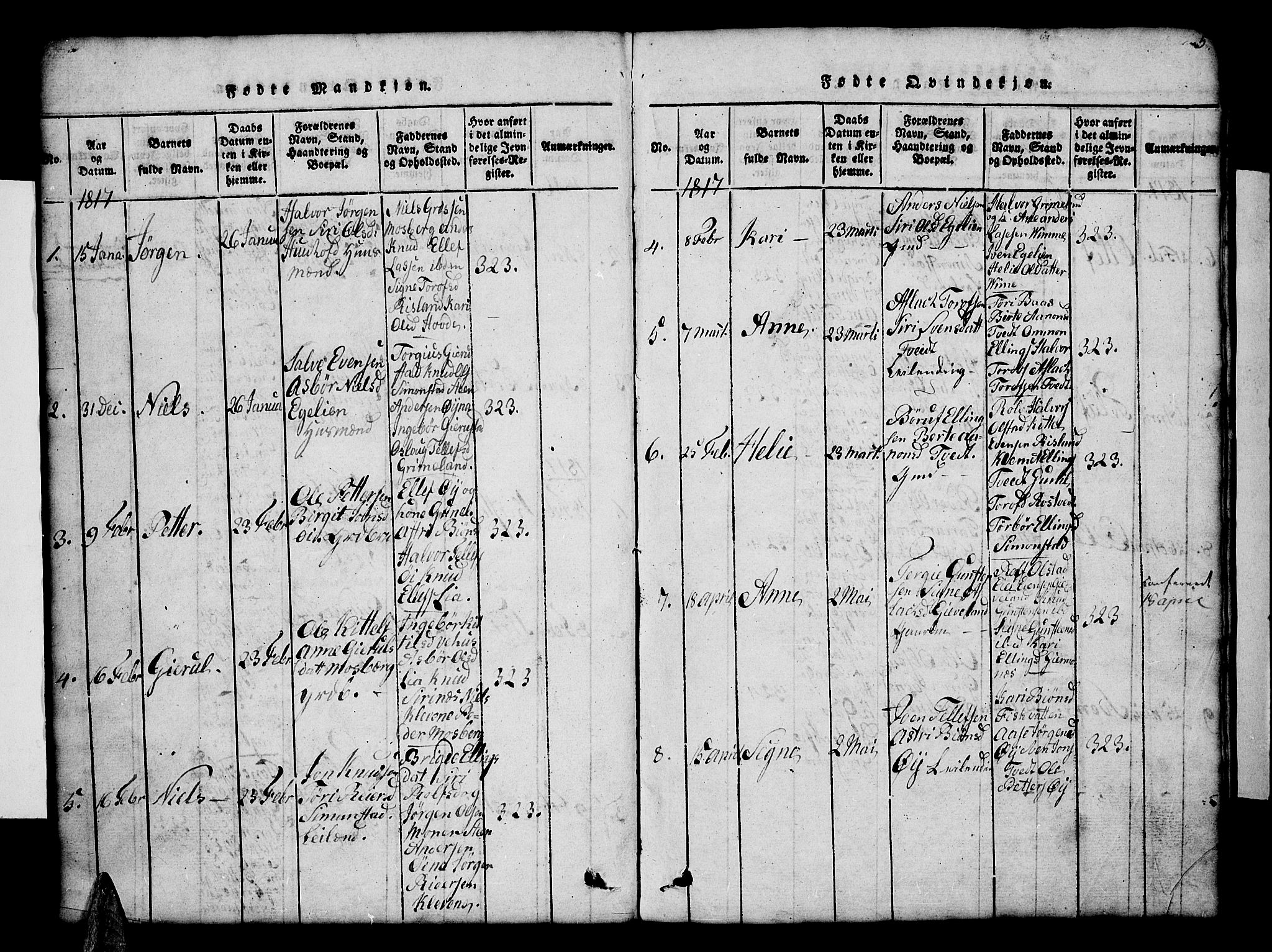 Åmli sokneprestkontor, AV/SAK-1111-0050/F/Fb/Fbc/L0001: Parish register (copy) no. B 1, 1816-1867, p. 5