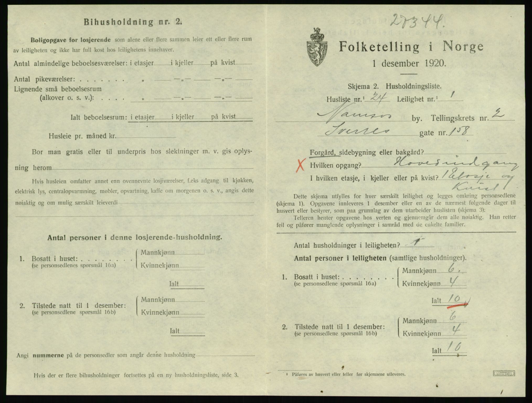 SAT, 1920 census for Namsos, 1920, p. 1049