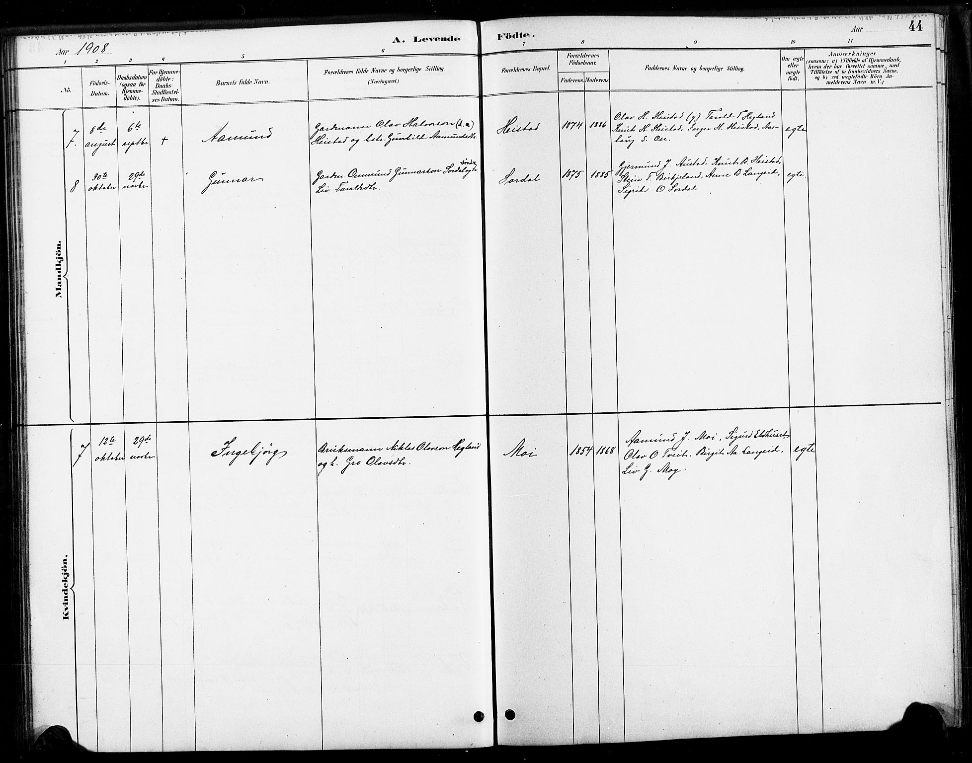 Bygland sokneprestkontor, AV/SAK-1111-0006/F/Fa/Faa/L0001: Parish register (official) no. A 1, 1885-1908, p. 44