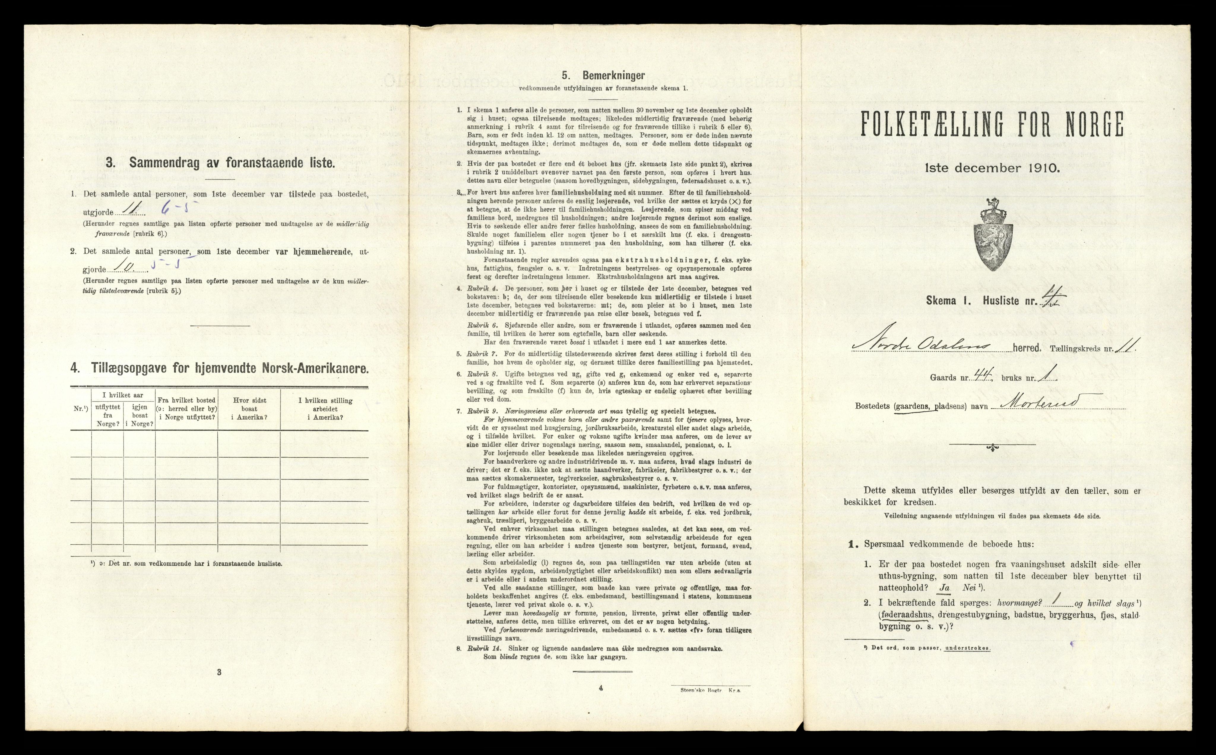 RA, 1910 census for Nord-Odal, 1910, p. 1221