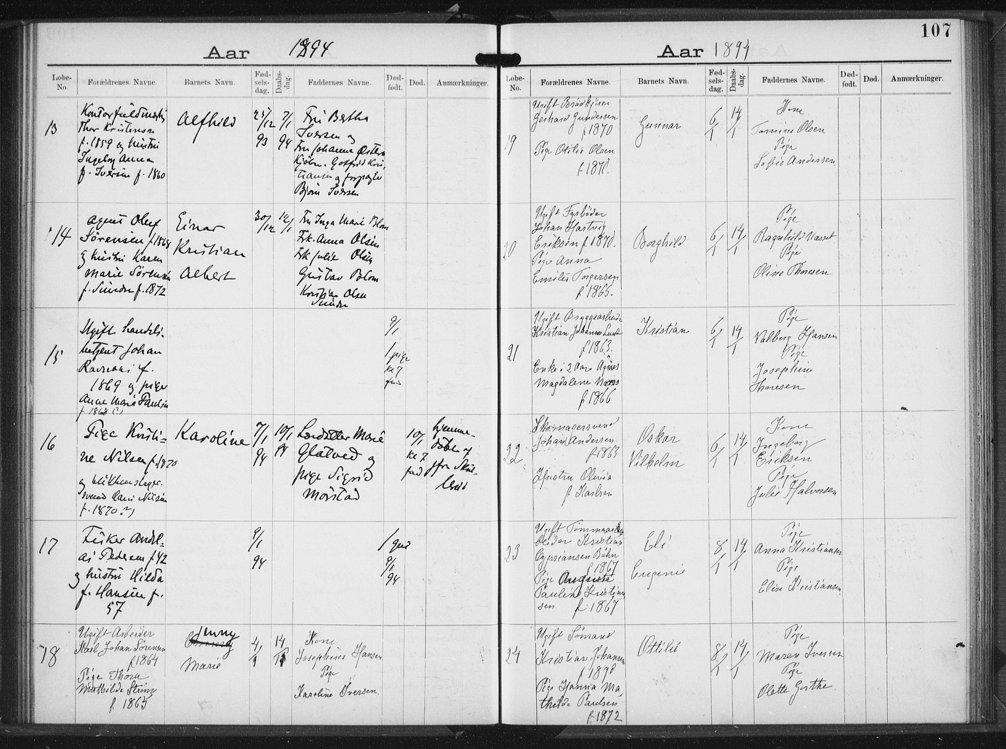 Rikshospitalet prestekontor Kirkebøker, AV/SAO-A-10309b/K/L0004/0001: Baptism register no. 4.1, 1892-1895, p. 107