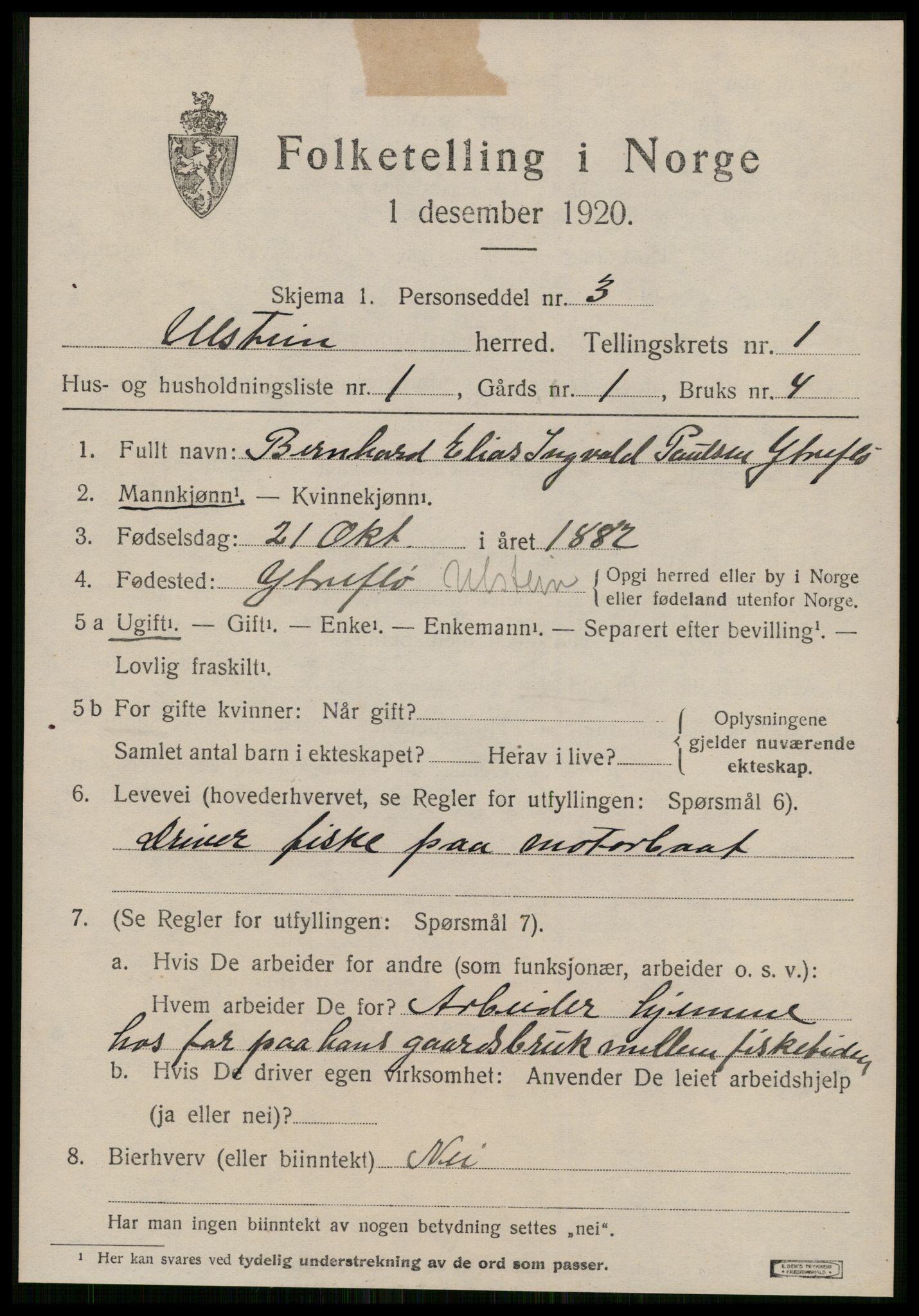 SAT, 1920 census for Ulstein, 1920, p. 698