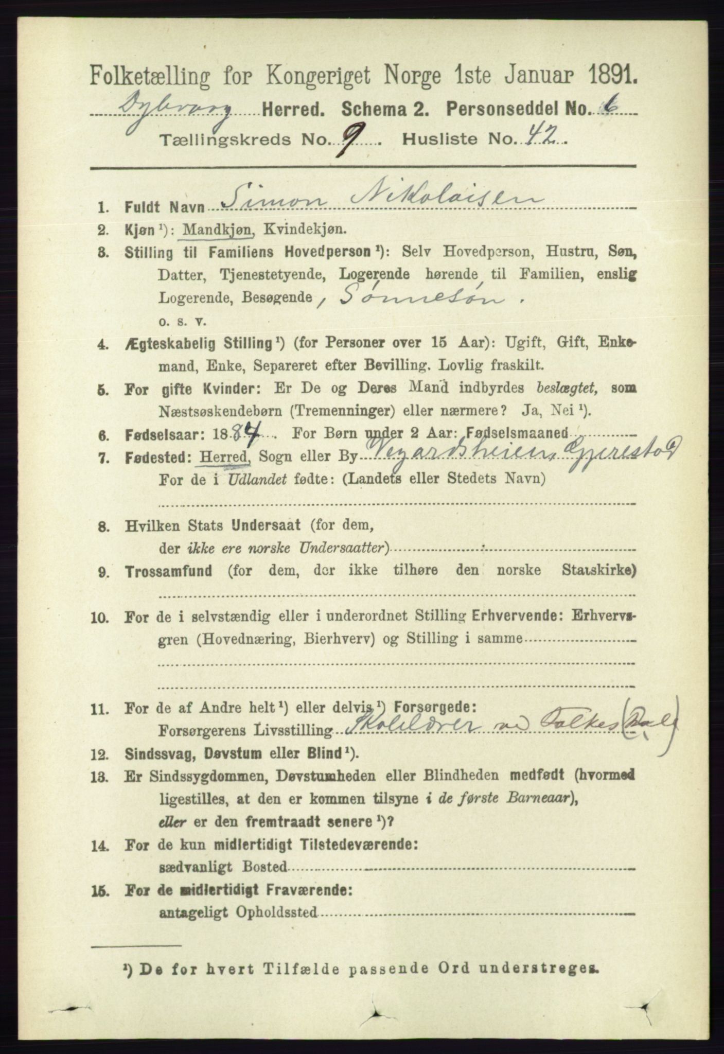 RA, 1891 census for 0915 Dypvåg, 1891, p. 3543